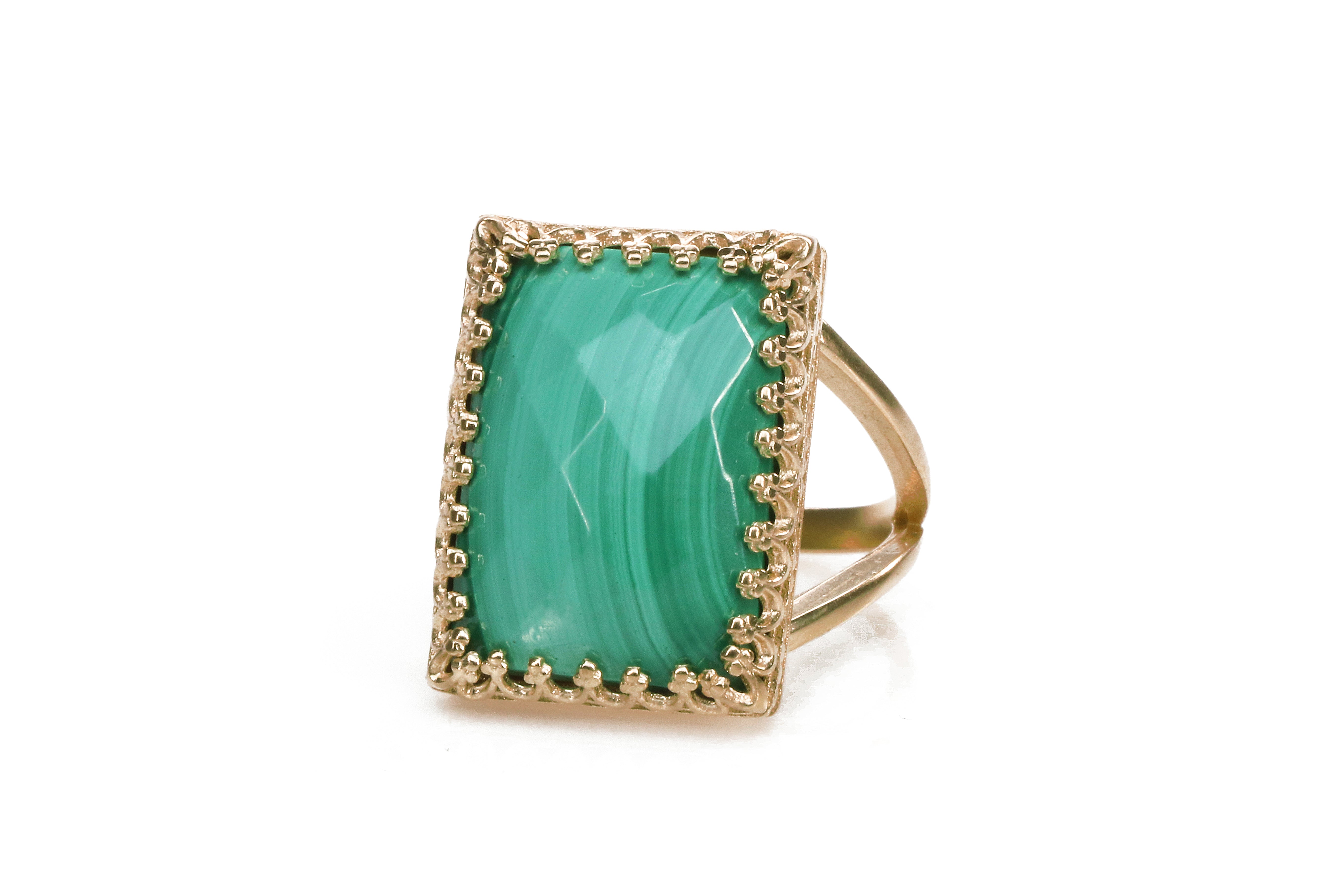 Green Malachite Stone in 925 Sterling Silver Rings Anemone Jewelry