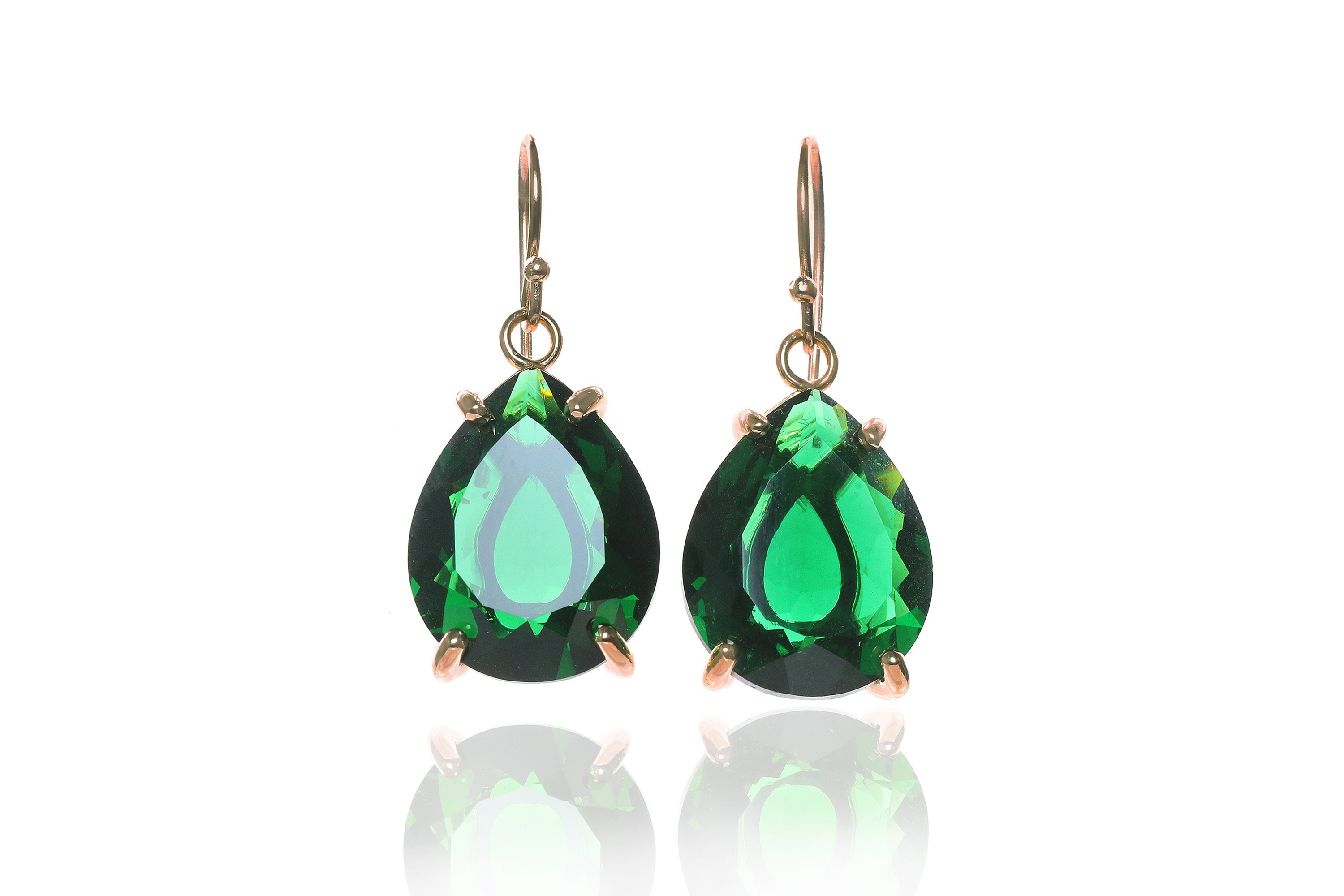 Pear Emerald Drop Earrings in Sterling Silver Earrings Anemone Jewelry