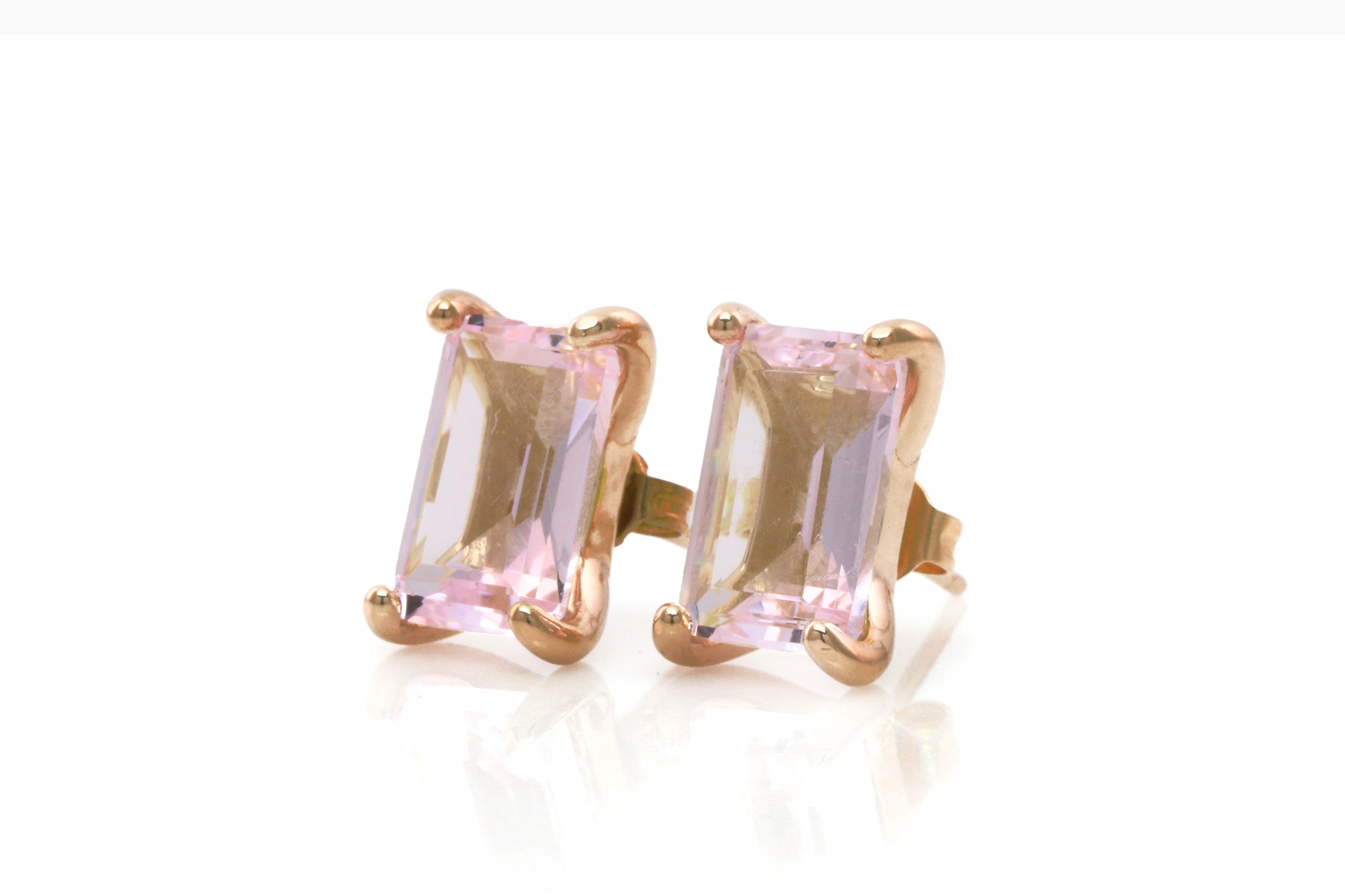 Rectangle Rose Quartz Stud Earrings in Sterling Silver Earrings Anemone Unique