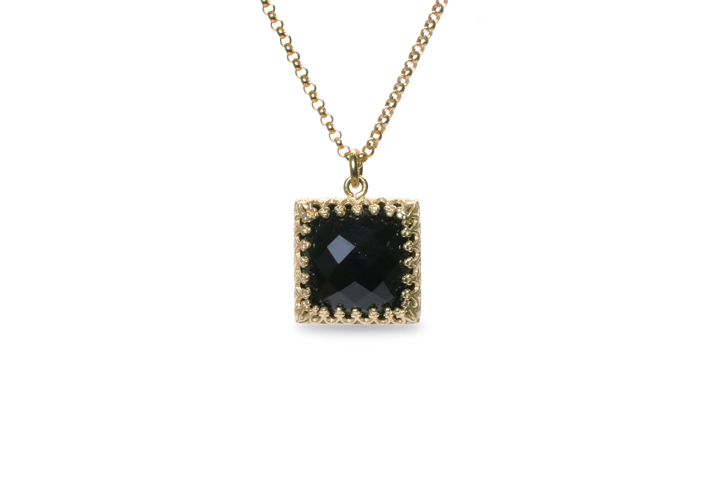 Square Black Onyx Necklace in 14k Gold necklaces Anemone Jewelry