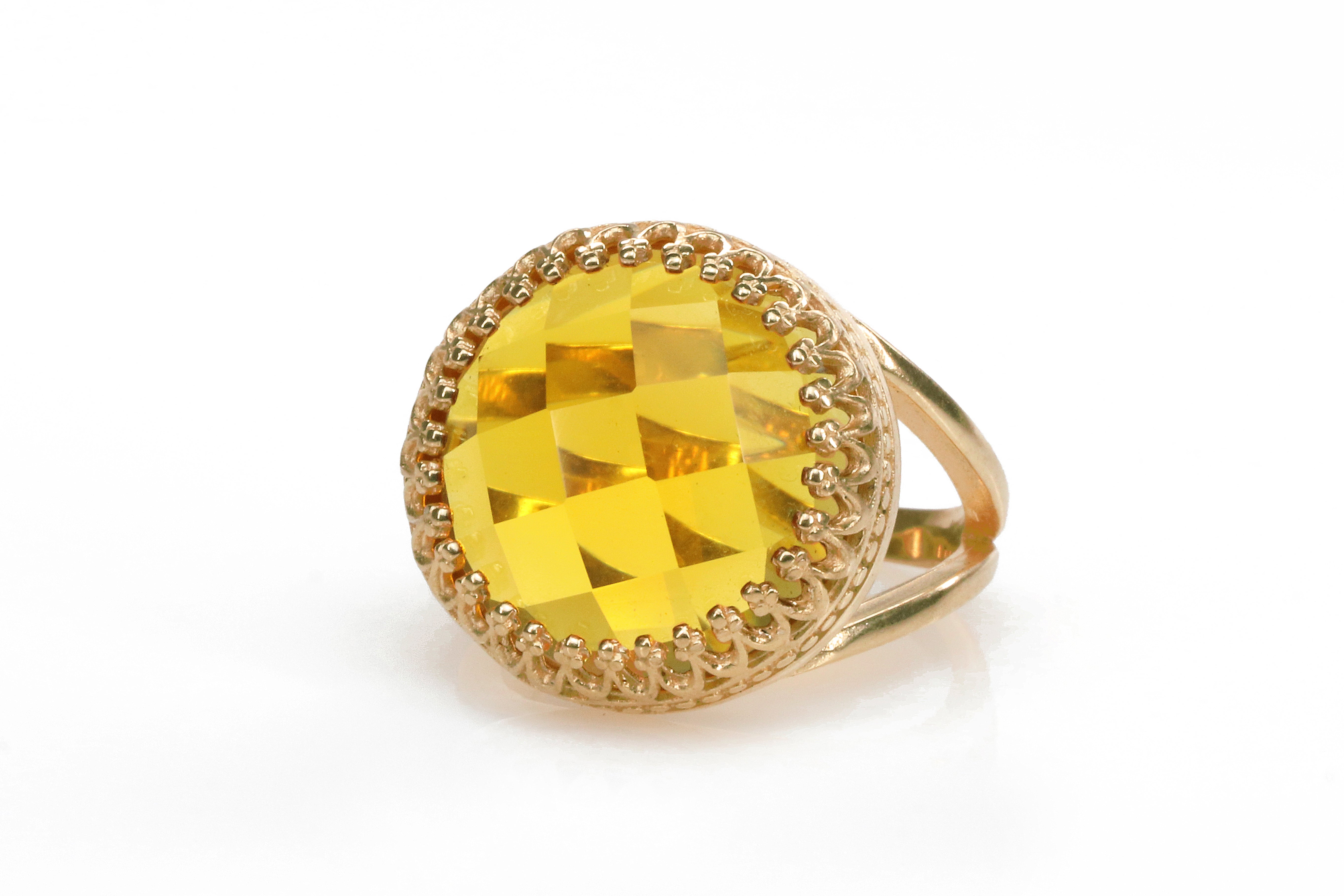 16mm Citrine Gem Ring in 925 Sterling Silver Rings Anemone Jewelry