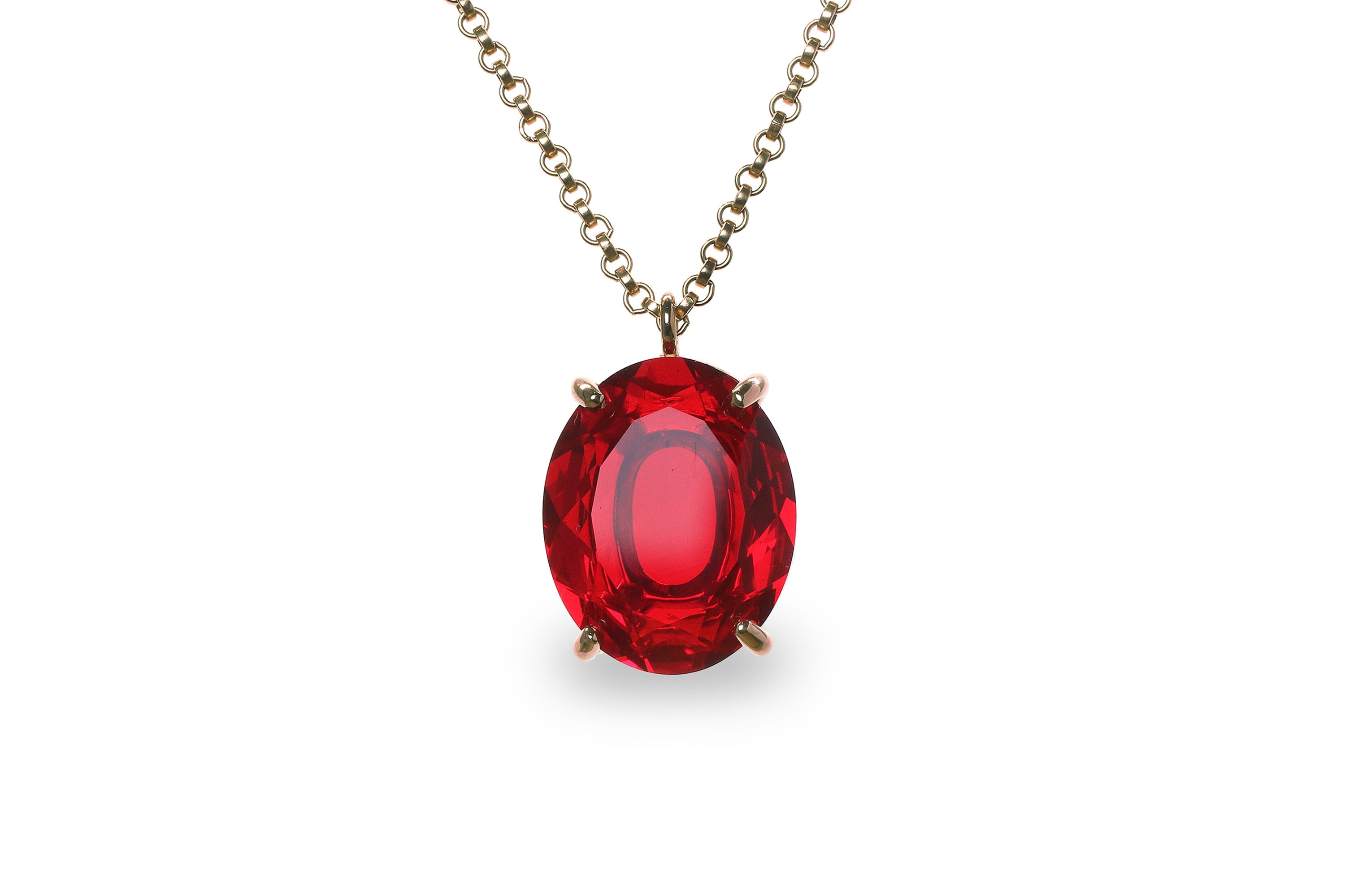 Bright Oval Ruby Pendant Necklace in Gold Filled necklaces Anemone Jewelry