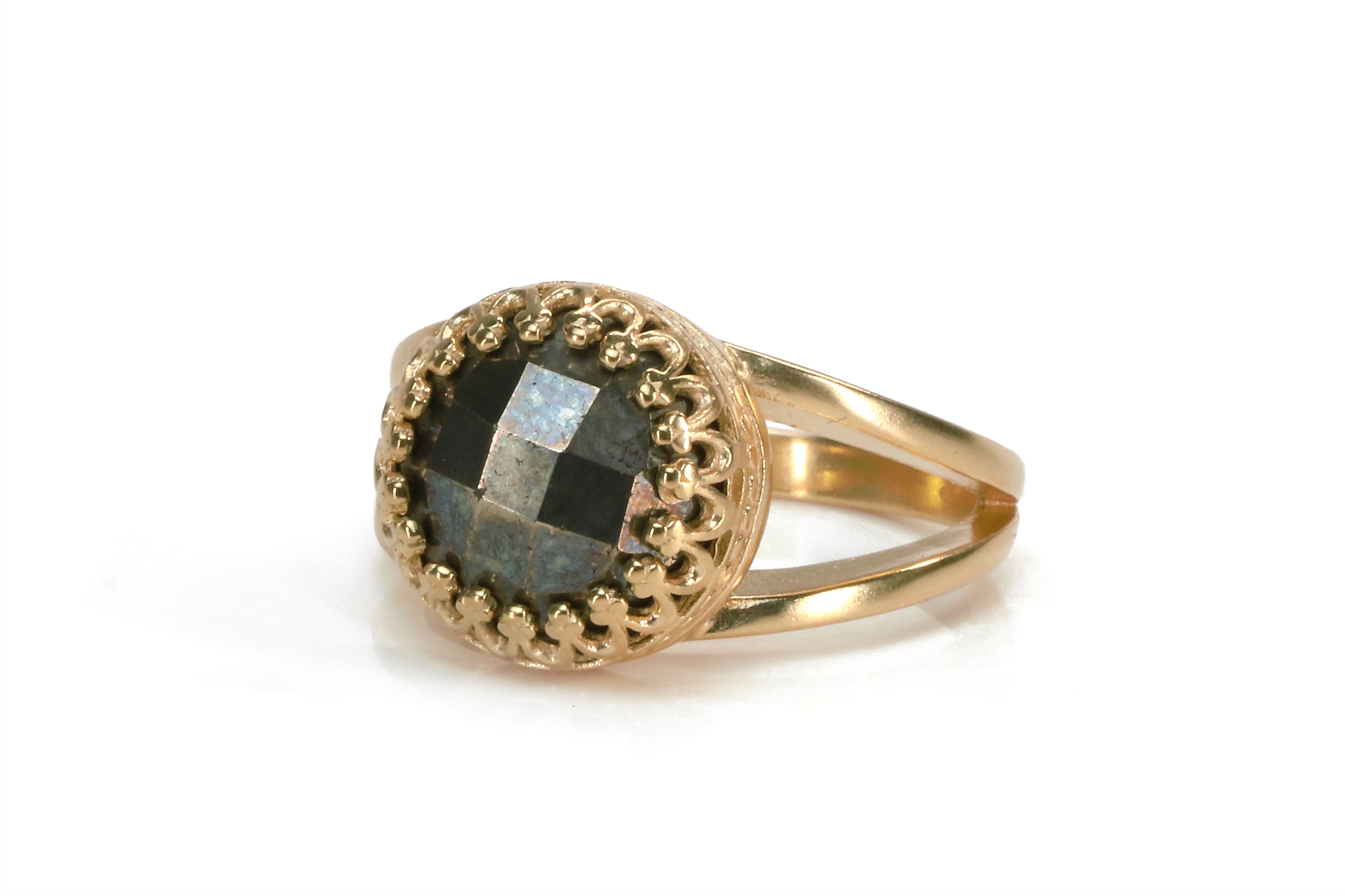 Gray Pyrite Ring in 925 Sterling Silver Double Band Rings Anemone Jewelry