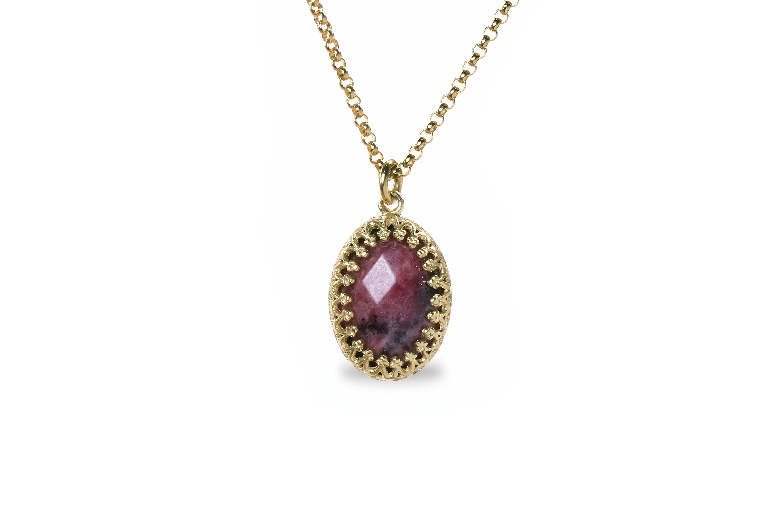 Oval Rhodonite Gold Filled Necklace necklaces Anemone Jewelry