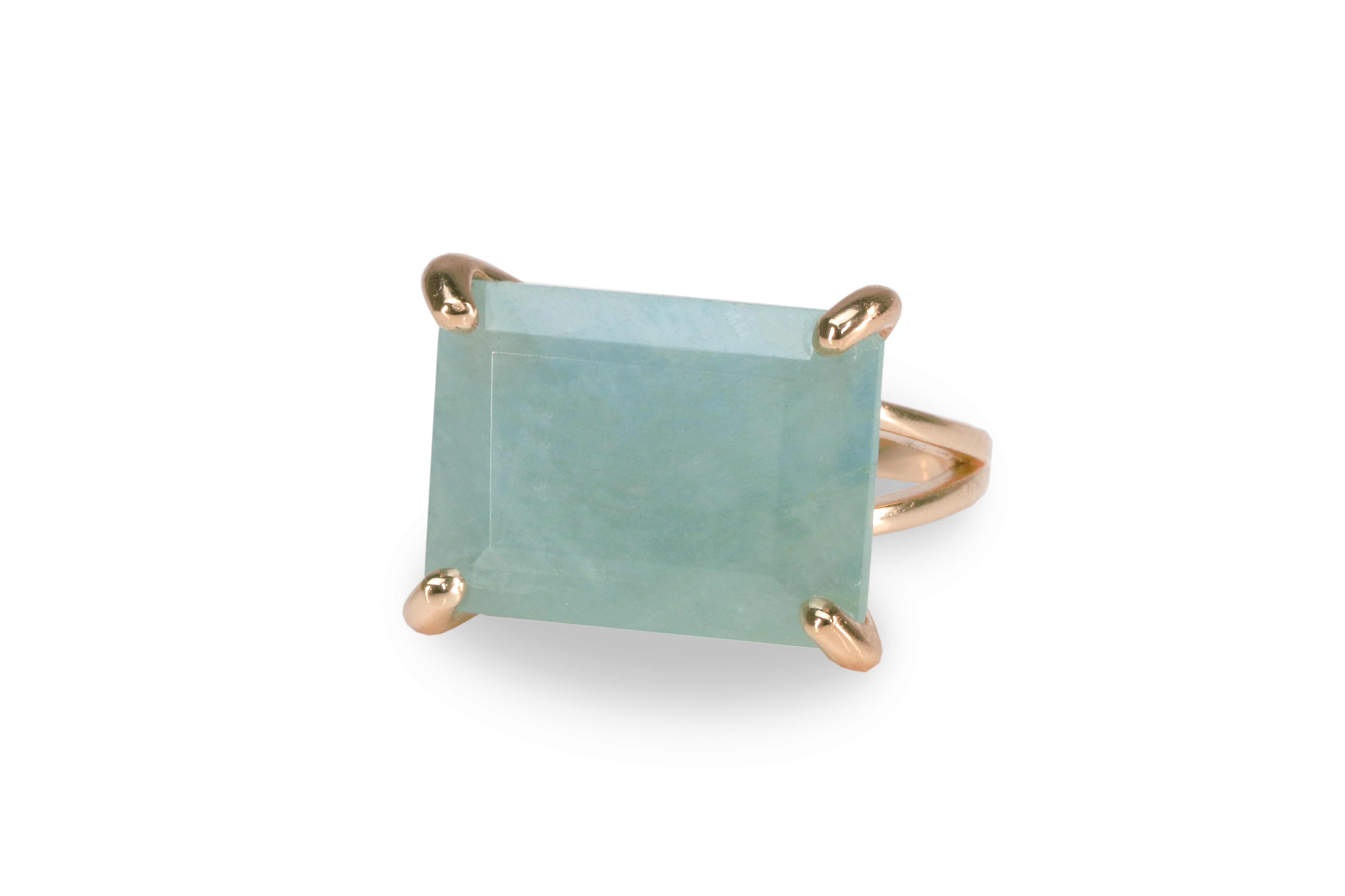 Blue Green Aquamarine Ring in 14k Rose Gold Rings Anemone Jewelry