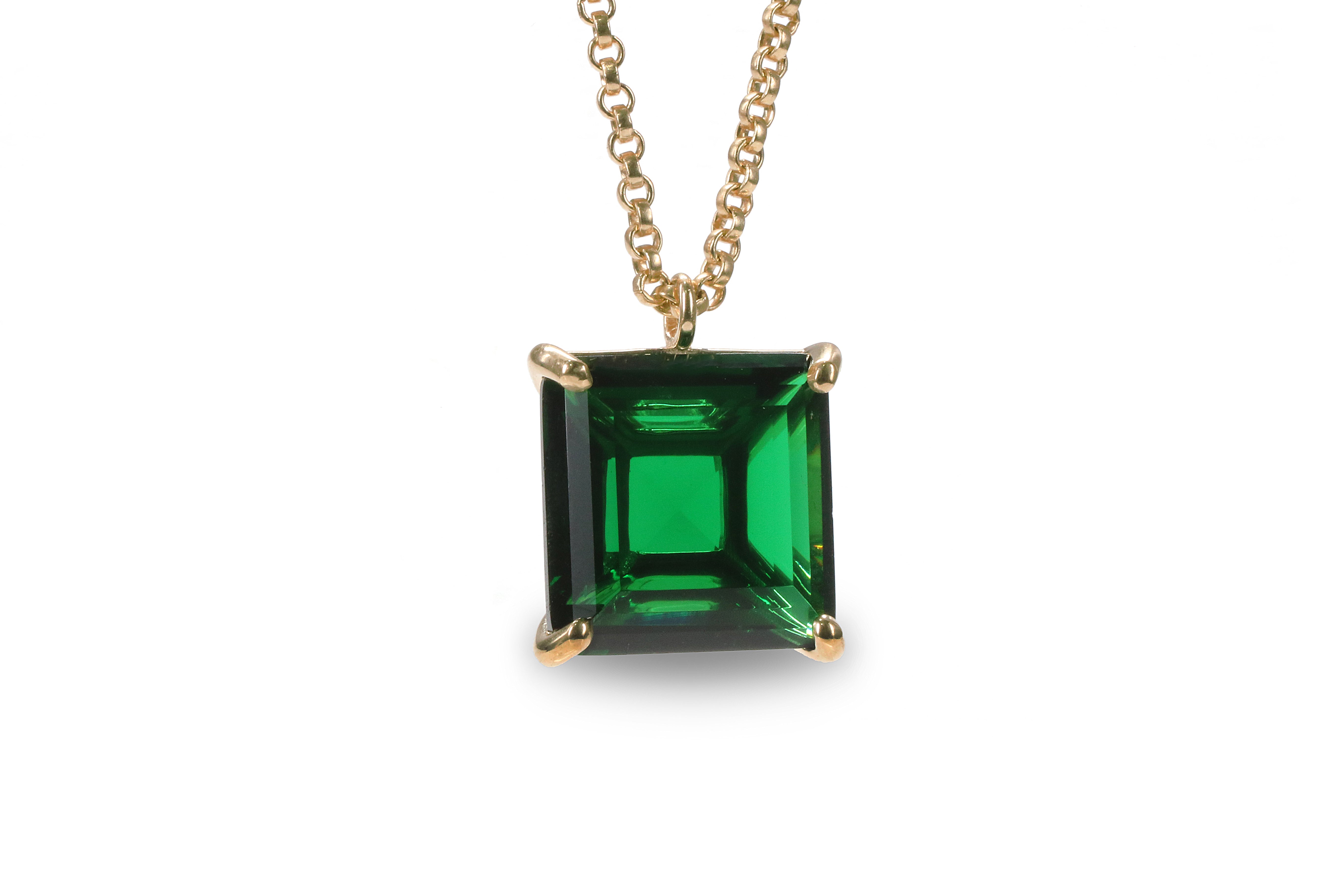 Lustrous 14k Yellow Gold Square Emerald Necklace necklaces Anemone Jewelry