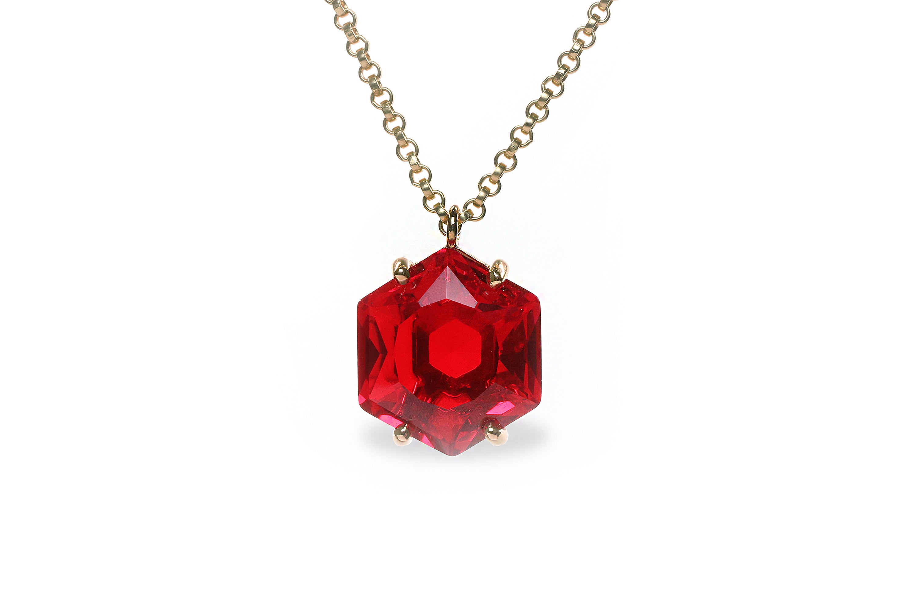 Gold Filled Hexagon Cut Ruby Gem Necklace necklaces Anemone Jewelry