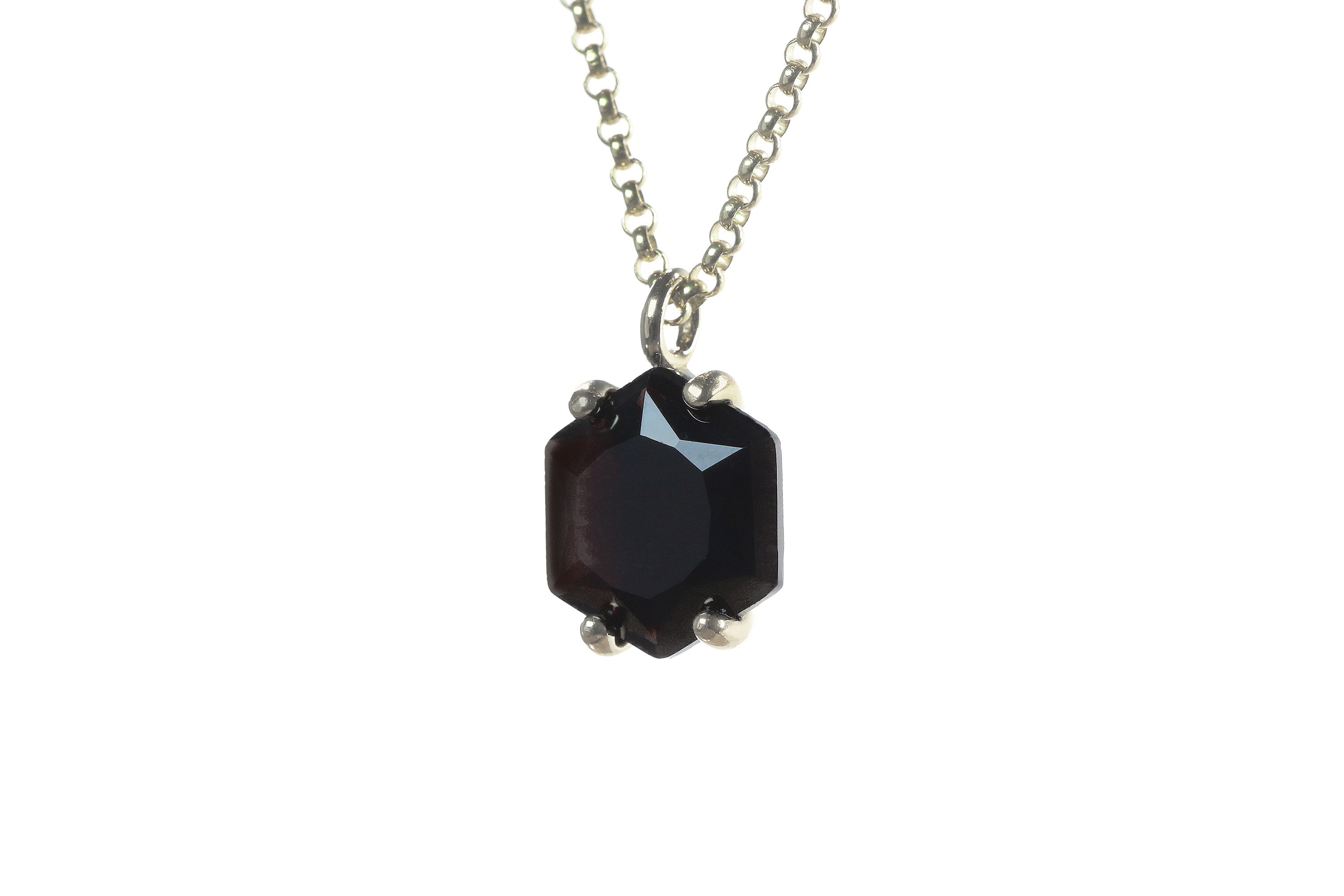 Sterling Silver Black Onyx Hexagon Necklace necklaces Anemone Unique