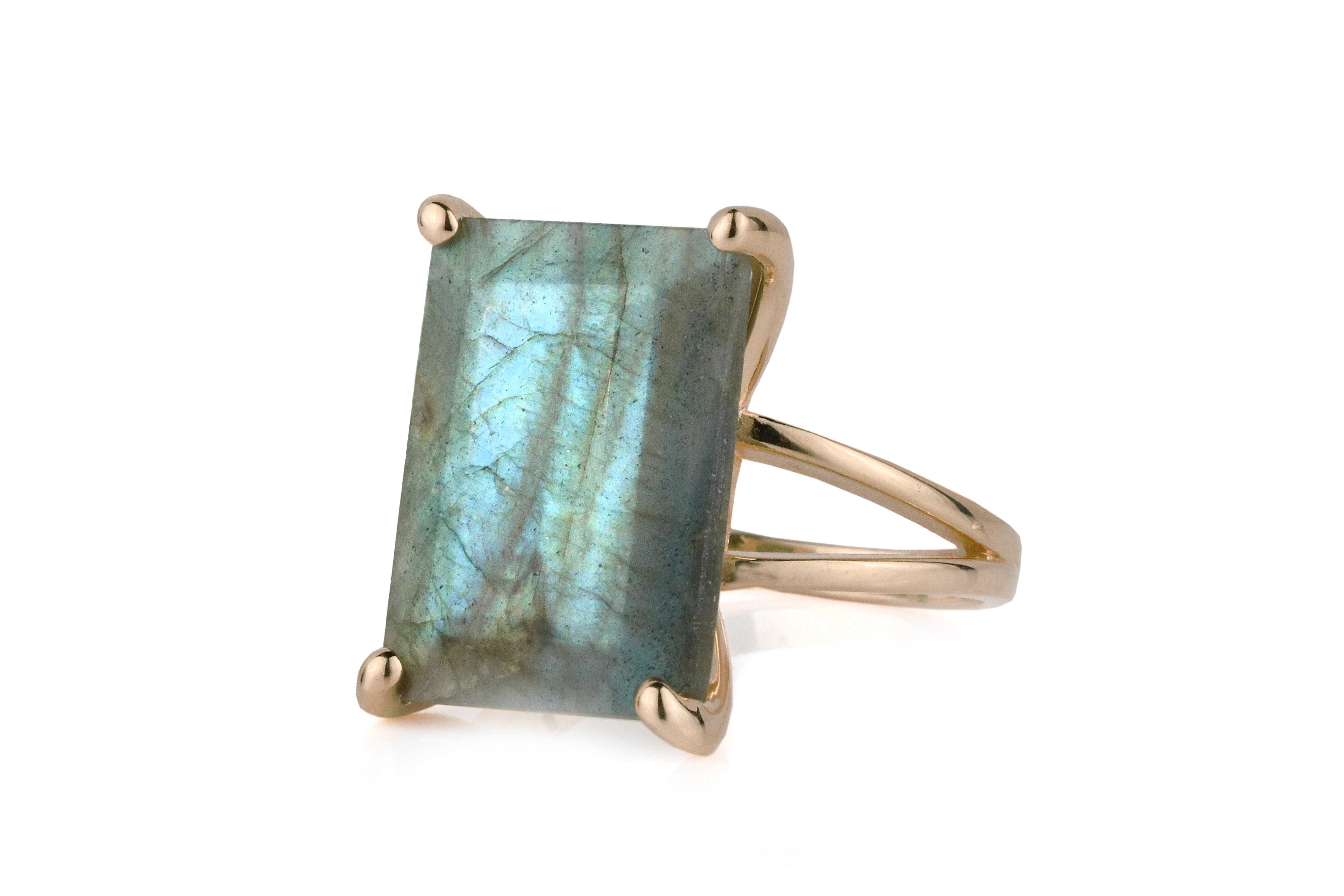 Rare Labradorite in 14k Rose Gold Rings Anemone Jewelry
