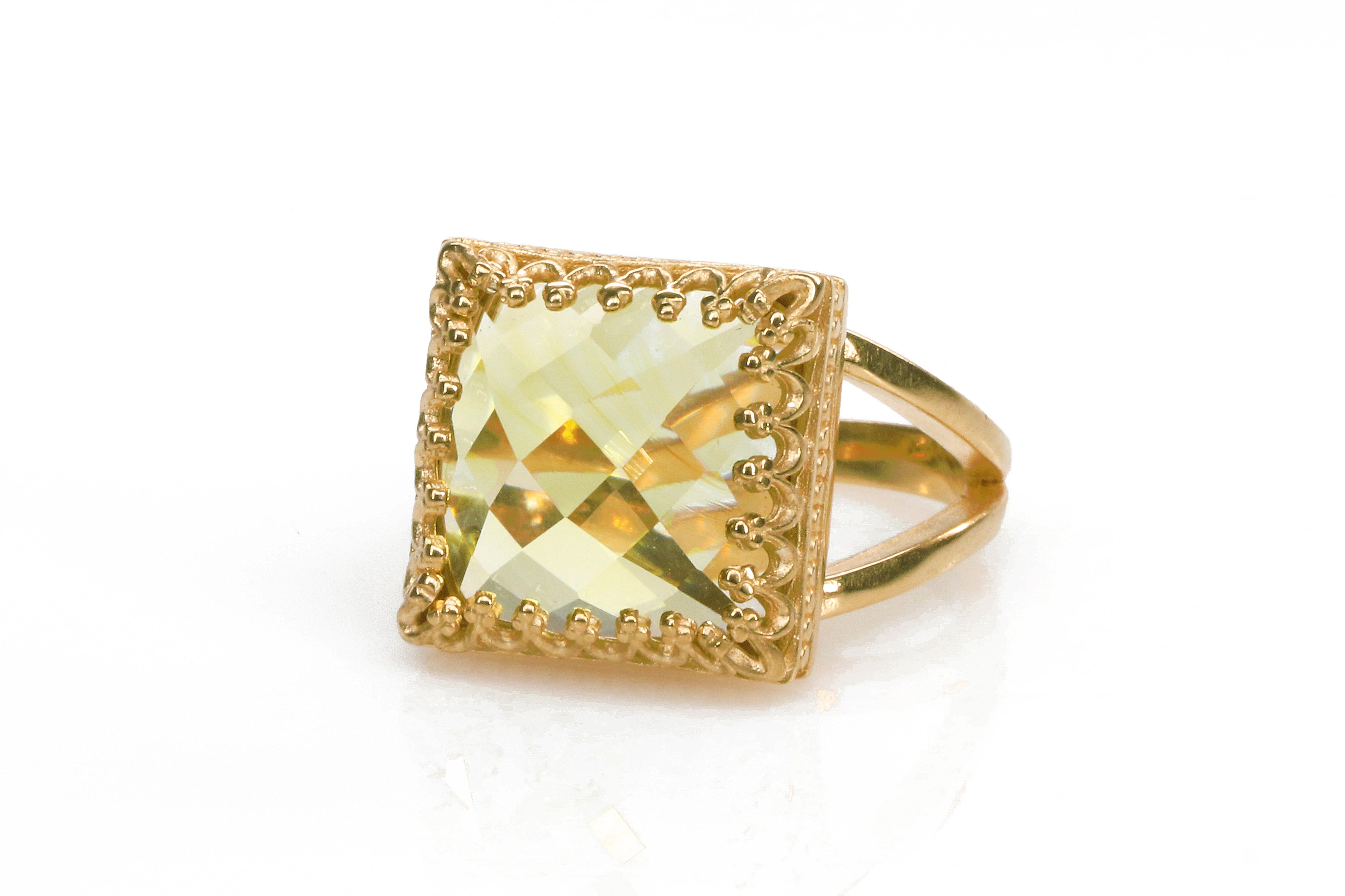 Lemon Quartz 925 Sterling Silver in Prong Setting Rings Anemone Jewelry