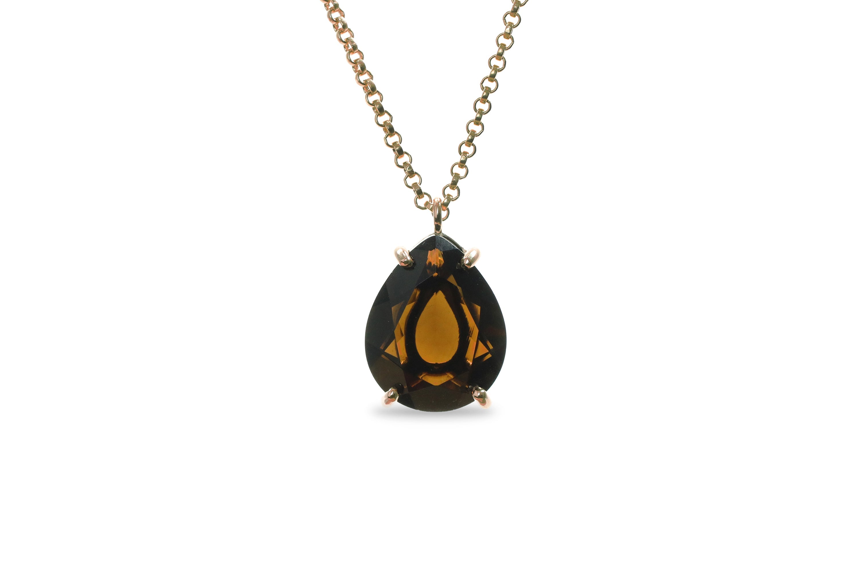 Pear Shaped Smoky Quartz Necklace in 14k Gold necklaces Anemone Jewelry