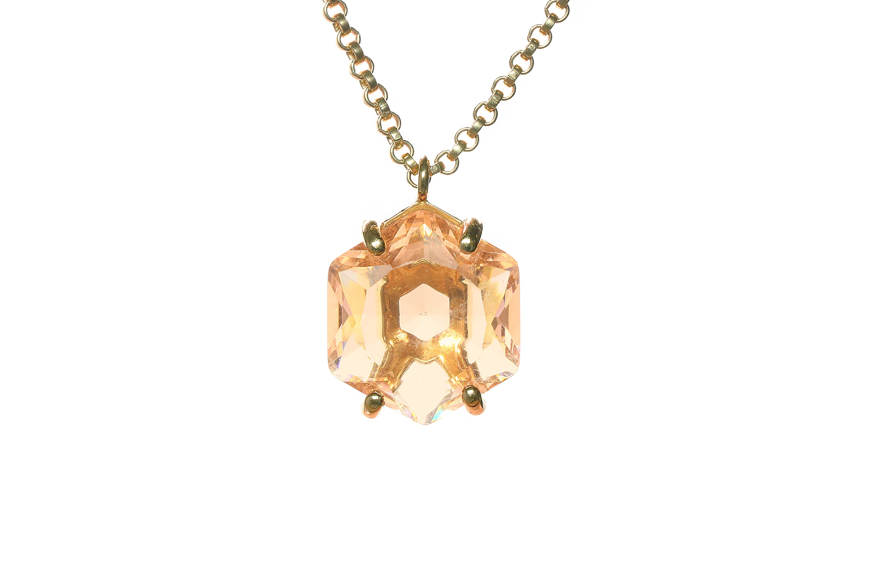 Amazing Hexagon Morganite Necklace in Gold necklaces Anemone Jewelry
