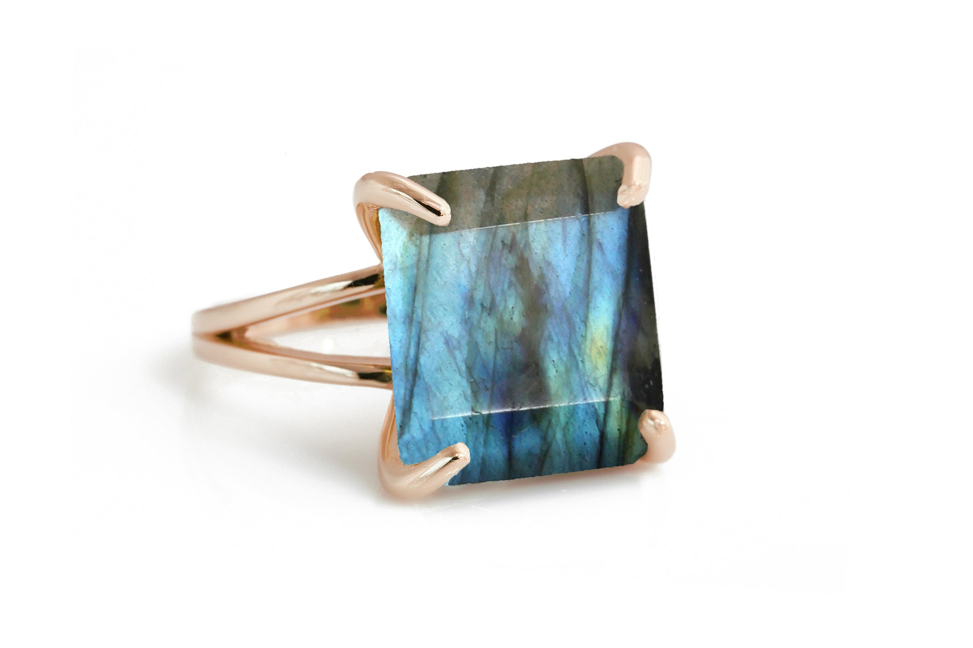 16x16mm Labradorite Ring in 14k Rose Gold Rings Anemone Jewelry
