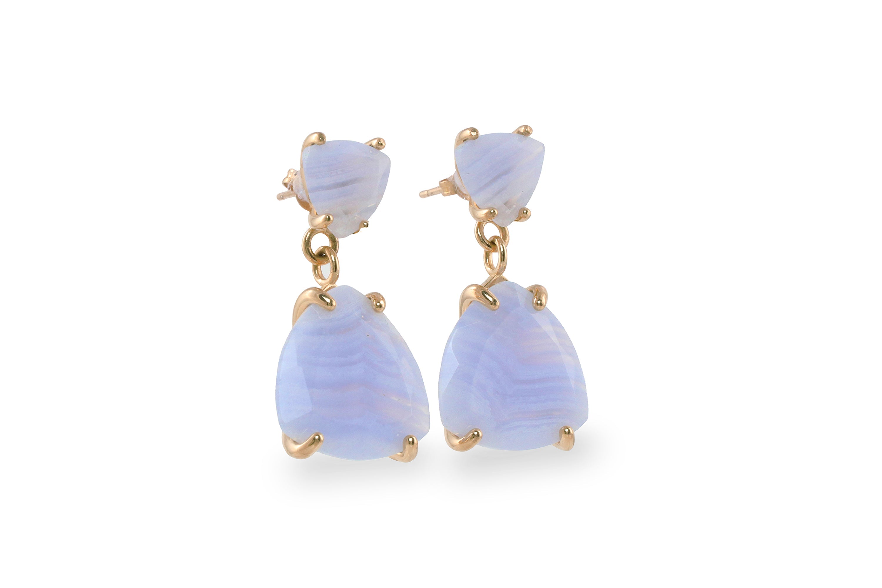 Blue Lace Agate Gemstone Gold Dangle Earrings Earrings Anemone Jewelry