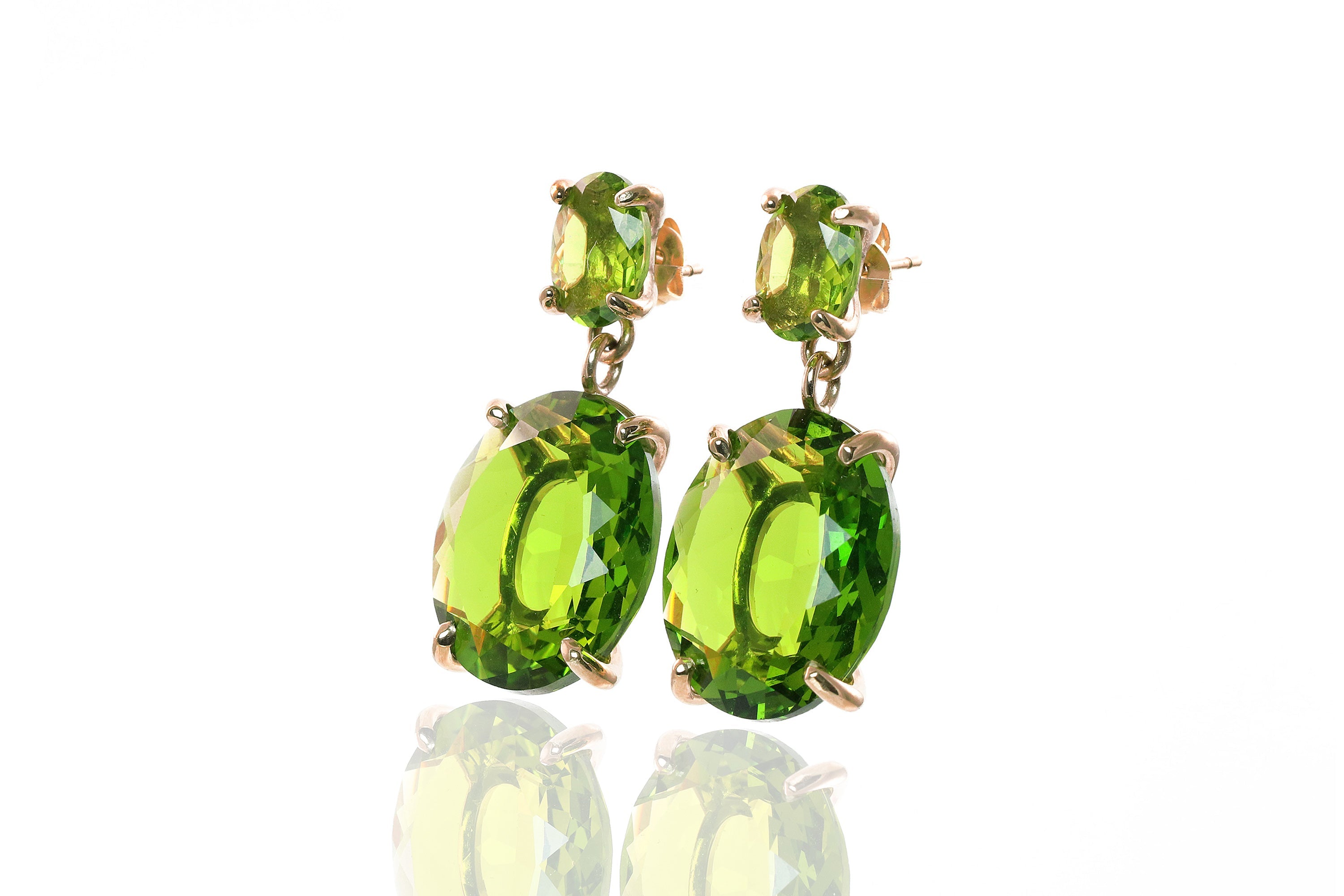 Oval Double Stone Peridot Gold Dangle Earrings Earrings Anemone Jewelry