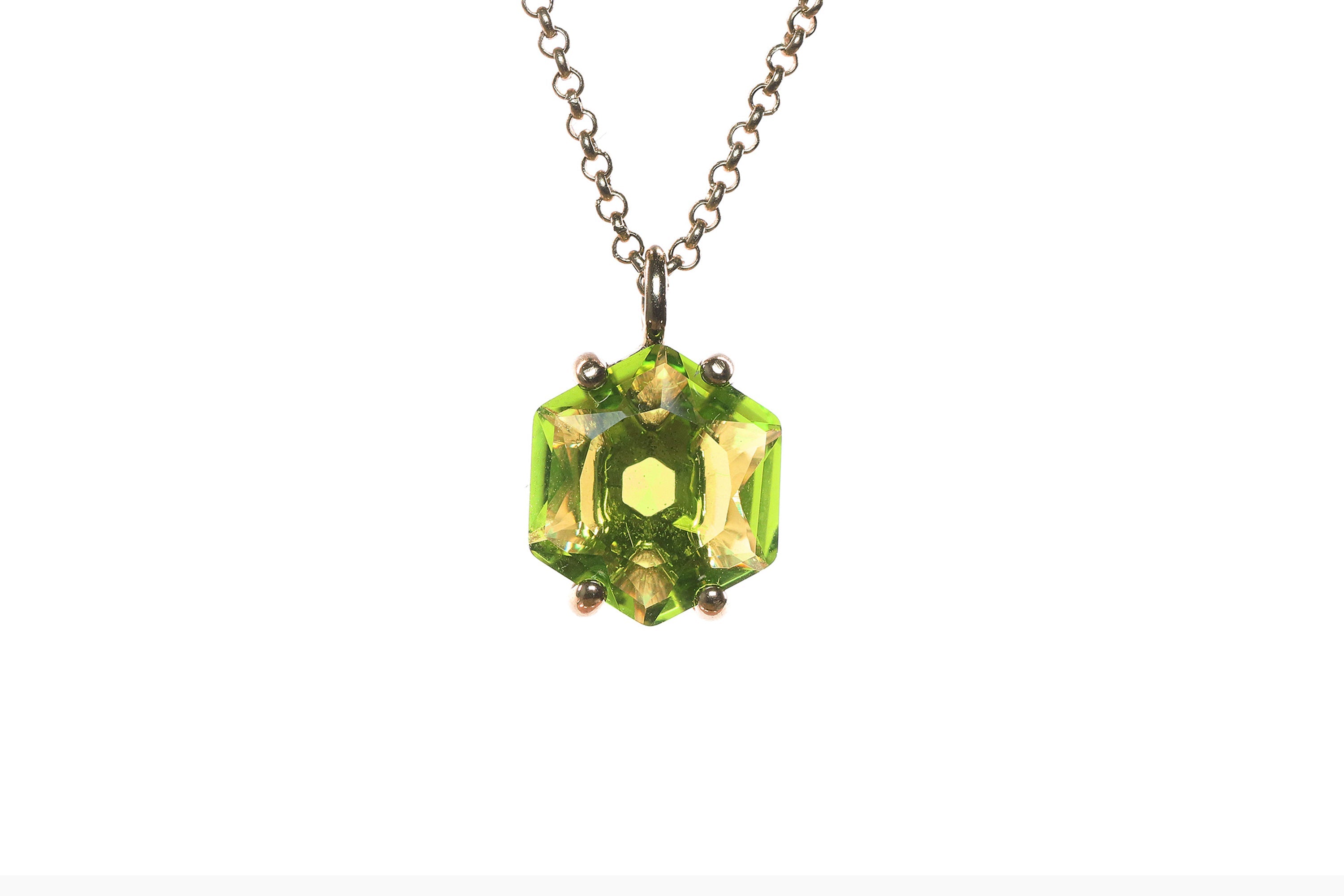 Hexagon Peridot Pendant Gold Necklace necklaces Anemone Unique