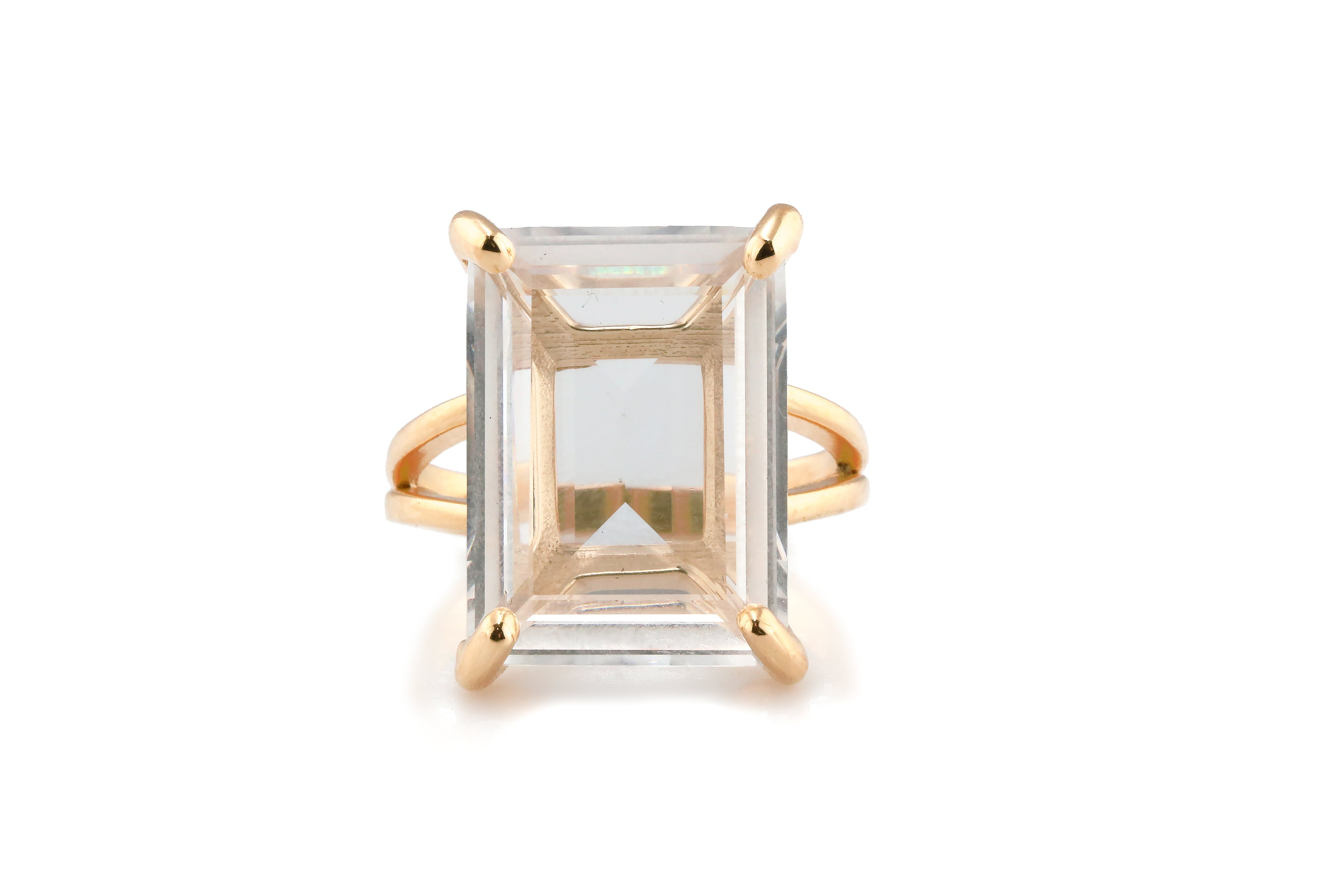 Rectangle Clear Quartz Ring in 14k Rose Gold Rings Anemone Jewelry