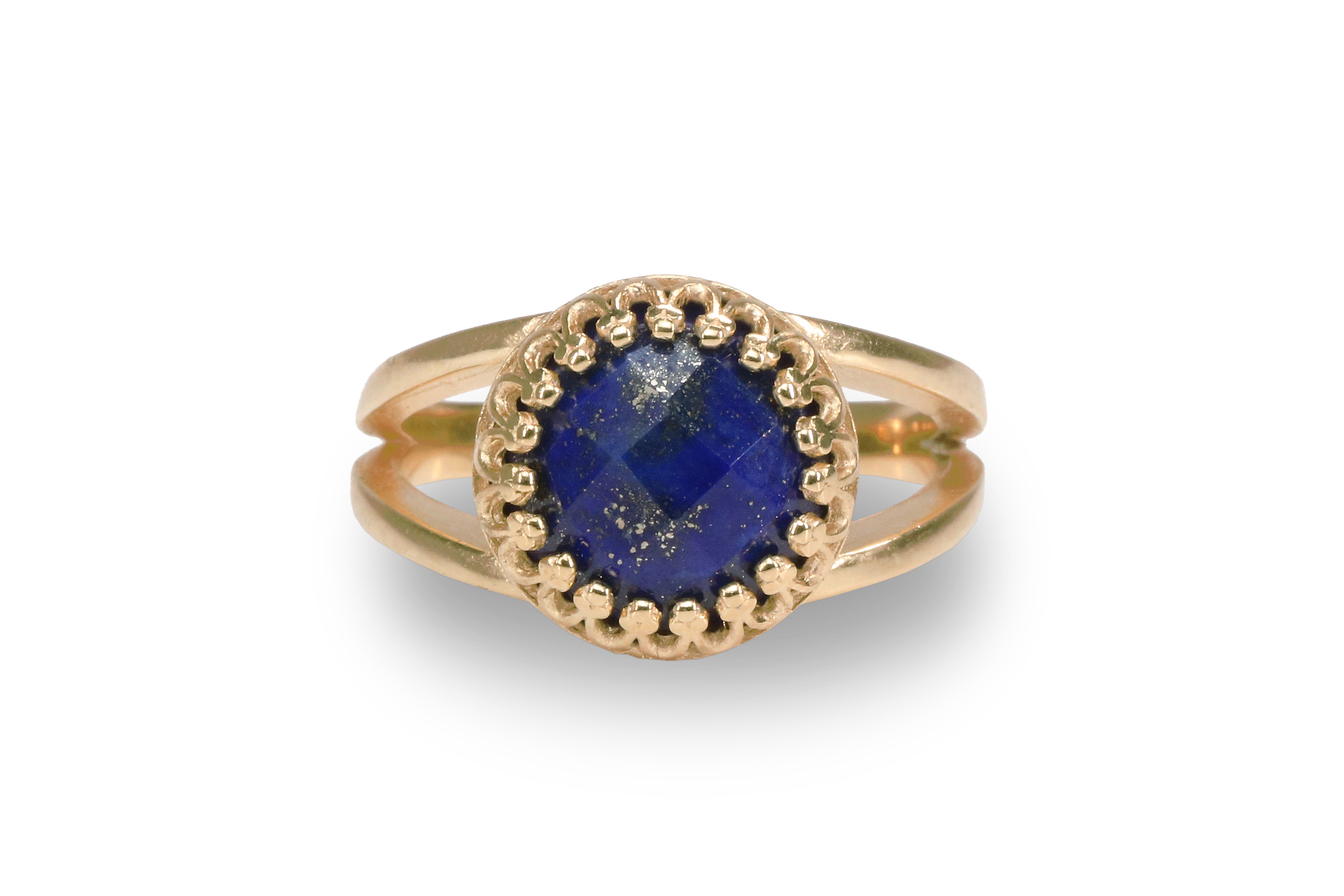 Round Lapis Lazuli Ring with 14k Rose Gold Ring Rings Anemone Jewelry