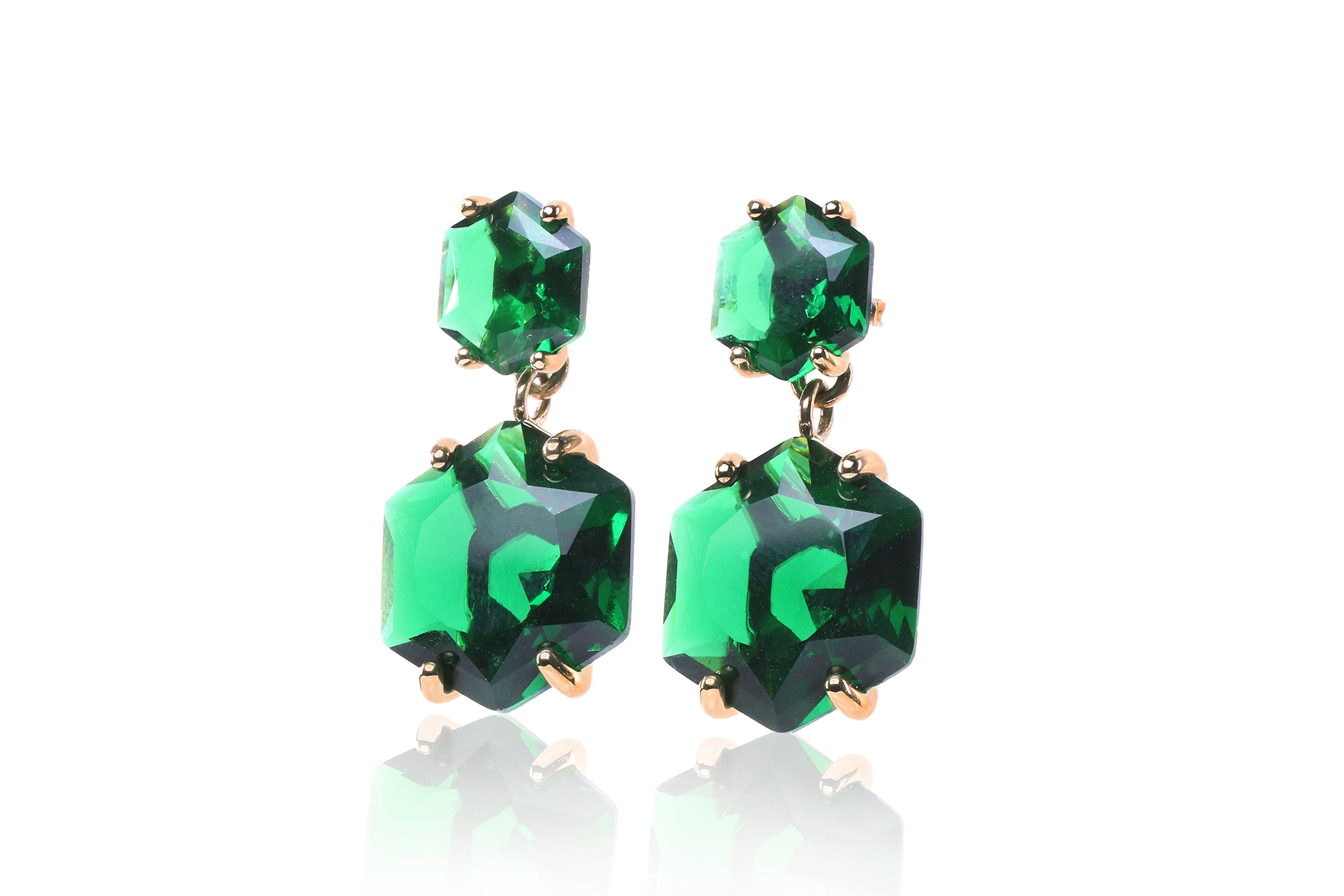 Hexagon Emerald Gold Filled Stud Earrings Earrings Anemone Jewelry