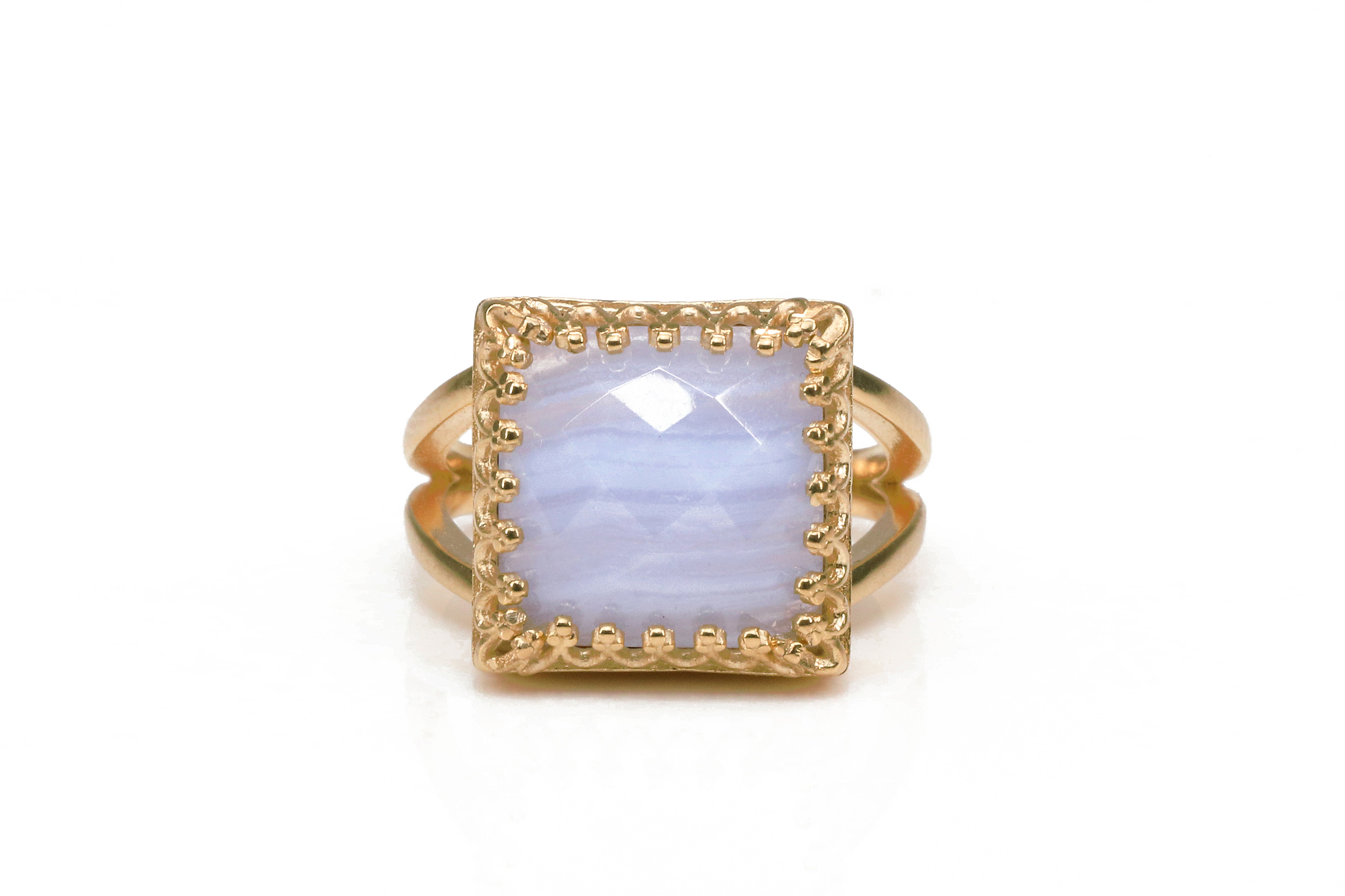 Unique Blue Lace Agate Ring in 14k Rose Gold Rings Anemone Jewelry