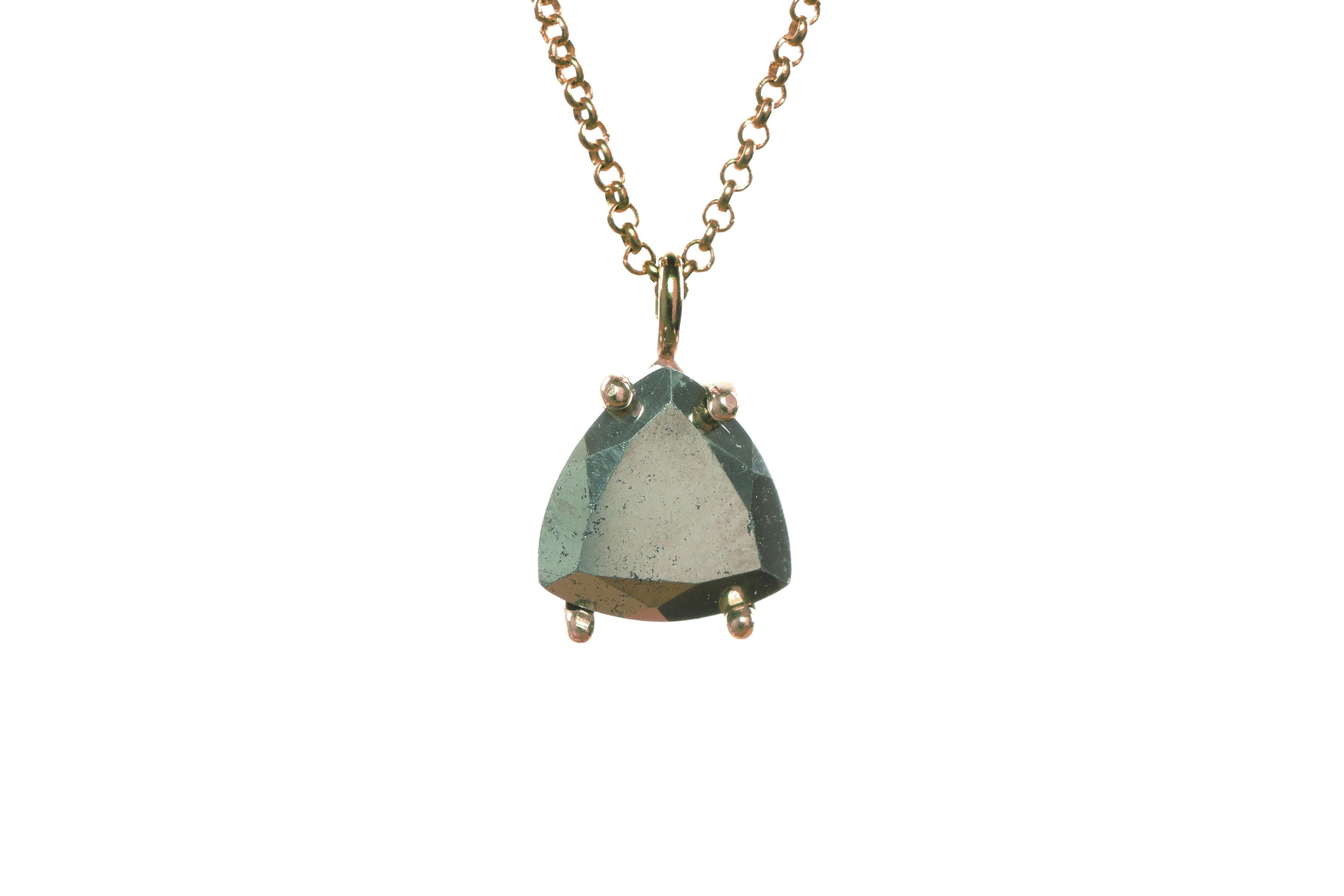 Single Stone Iron Pyrite Triangle Necklace in Gold necklaces Anemone Unique