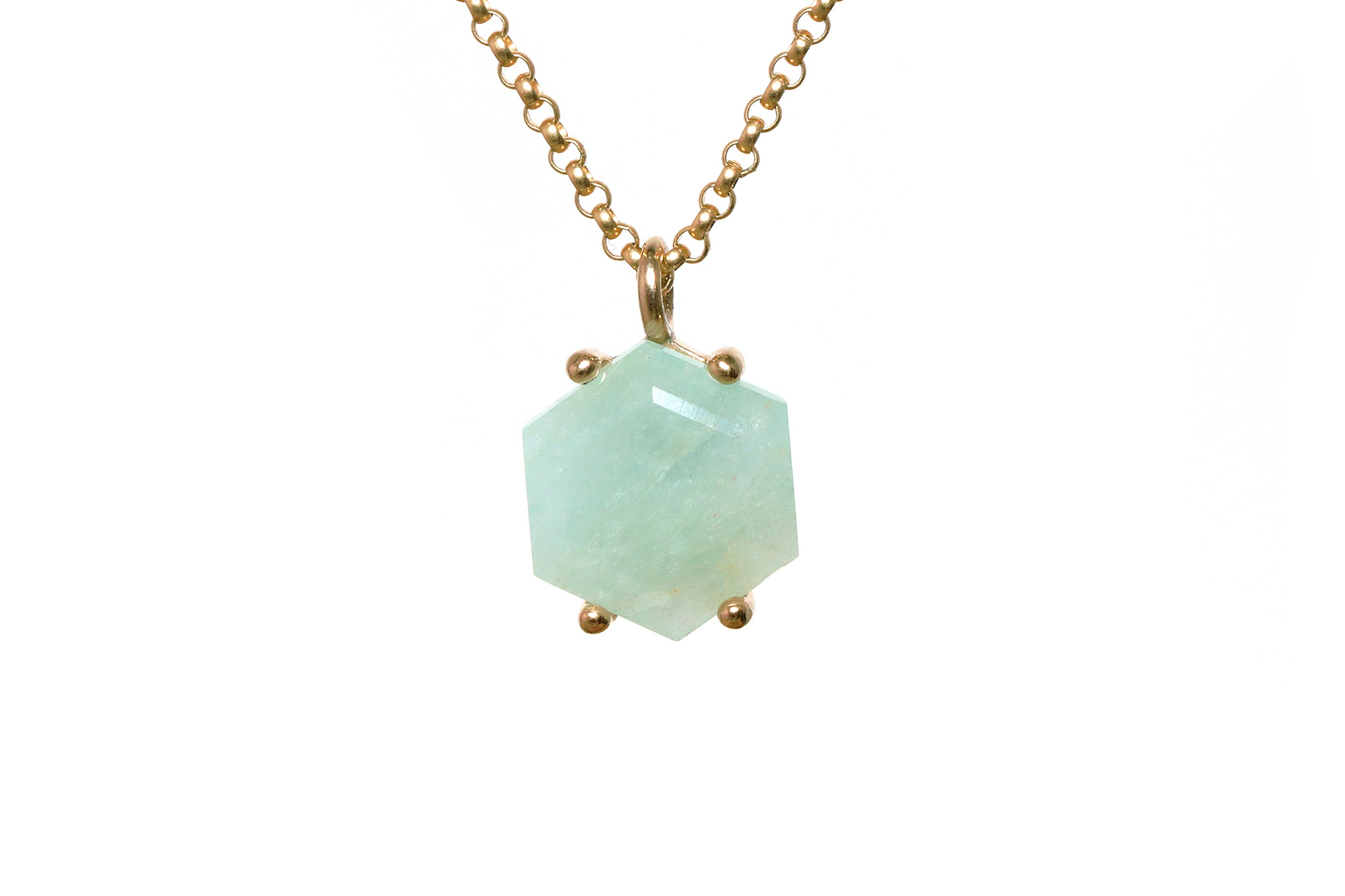 Hexagon Pendant Aquamarine Gold Necklace necklaces Anemone Unique