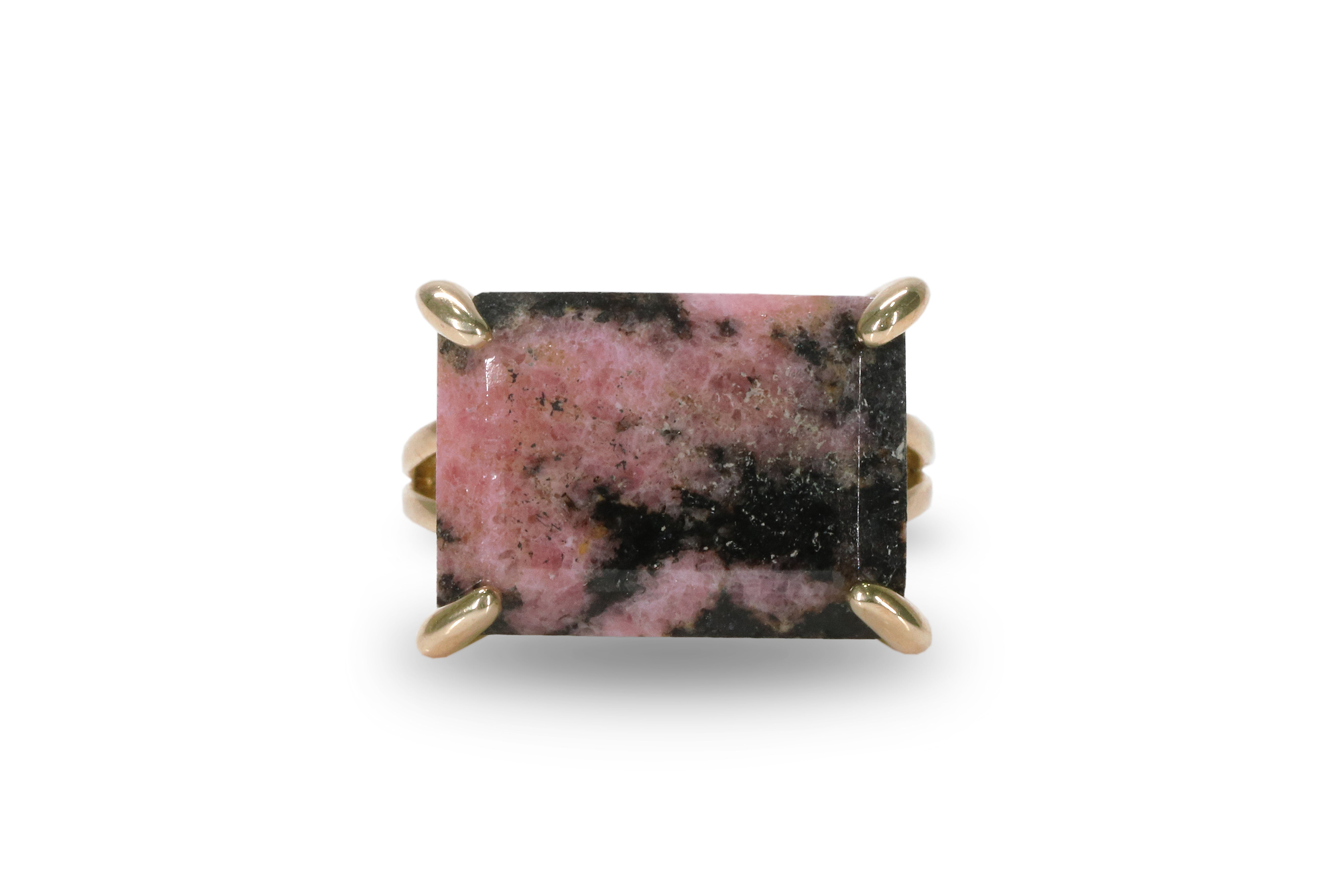 14k Rose Gold Rhodonite Ring in Prong Setting Rings Anemone Jewelry