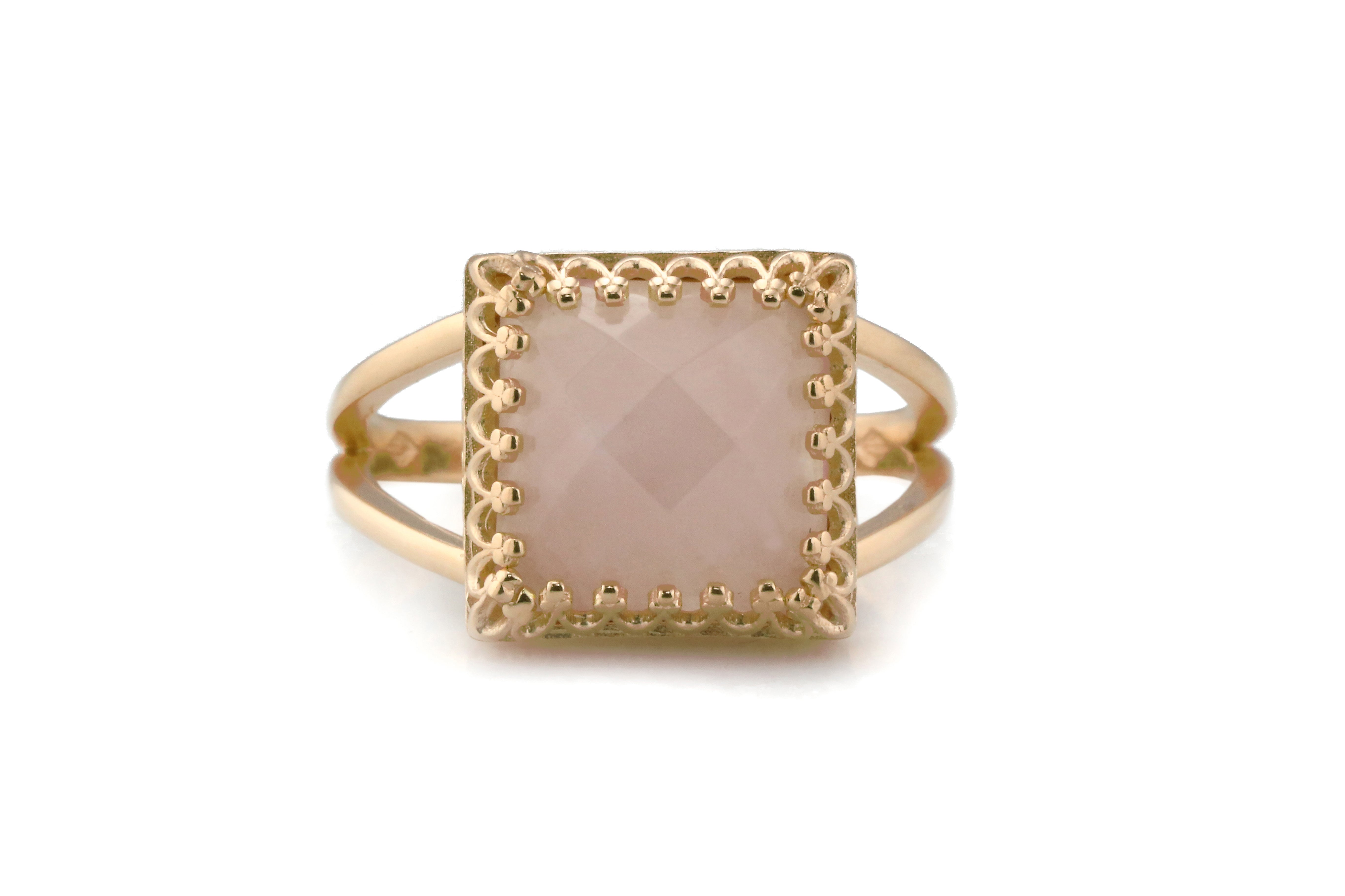 Square Rose Quartz in 14k Rose Gold Ring Rings Anemone Jewelry