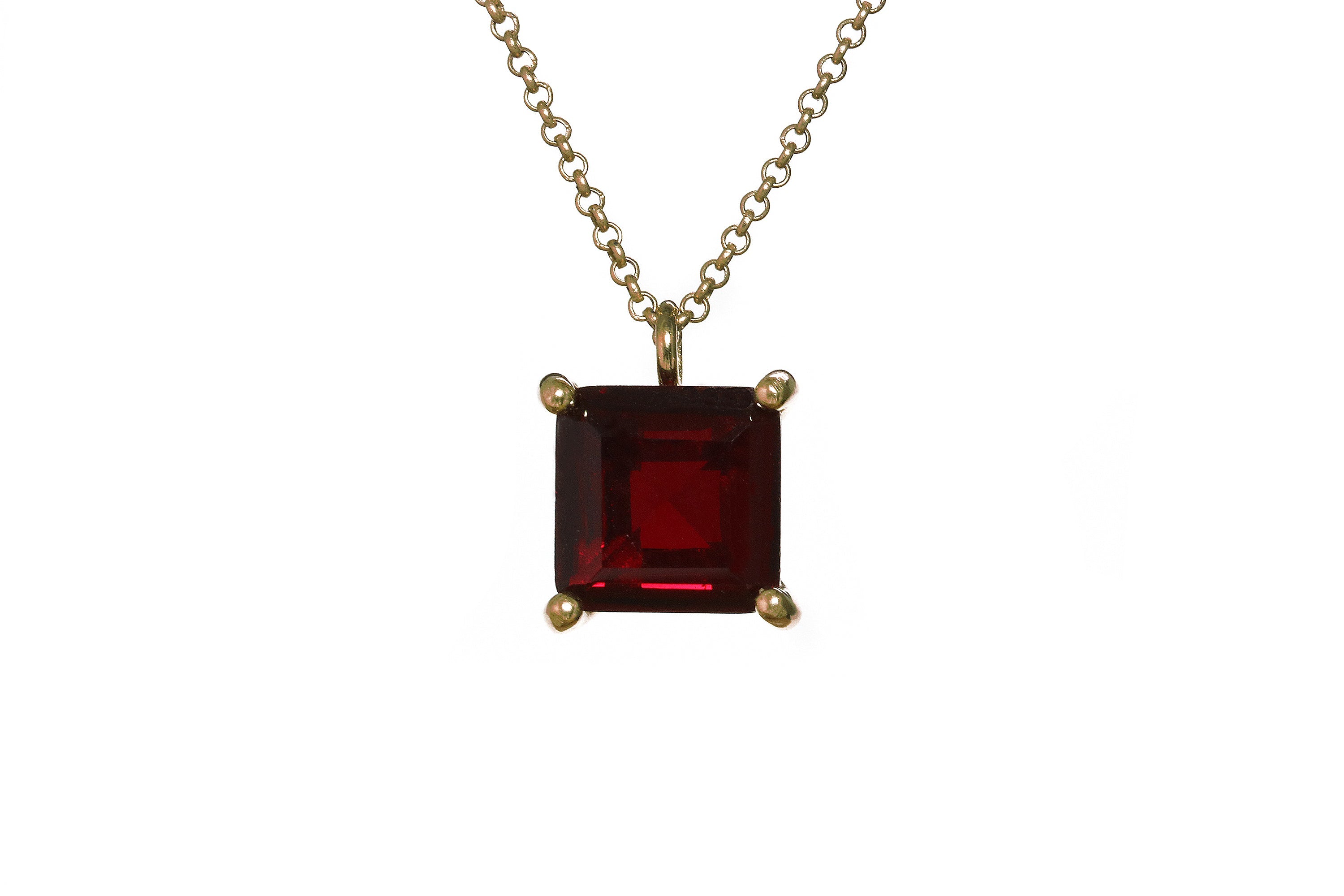 Square Garnet Pendant Gold Necklace necklaces Anemone Unique