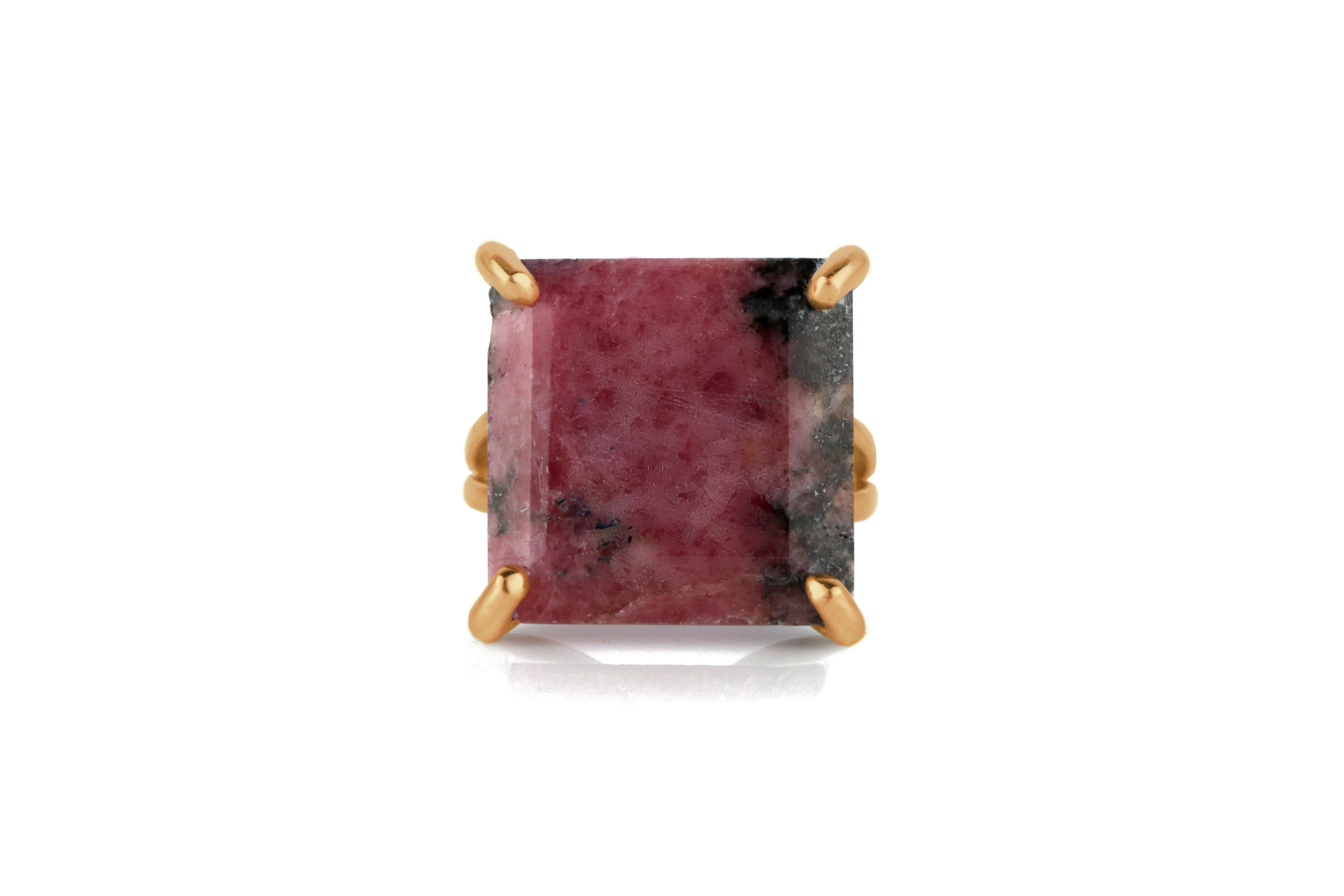 Rose Gold Natural Square Rhodonite Ring Rings Anemone Jewelry