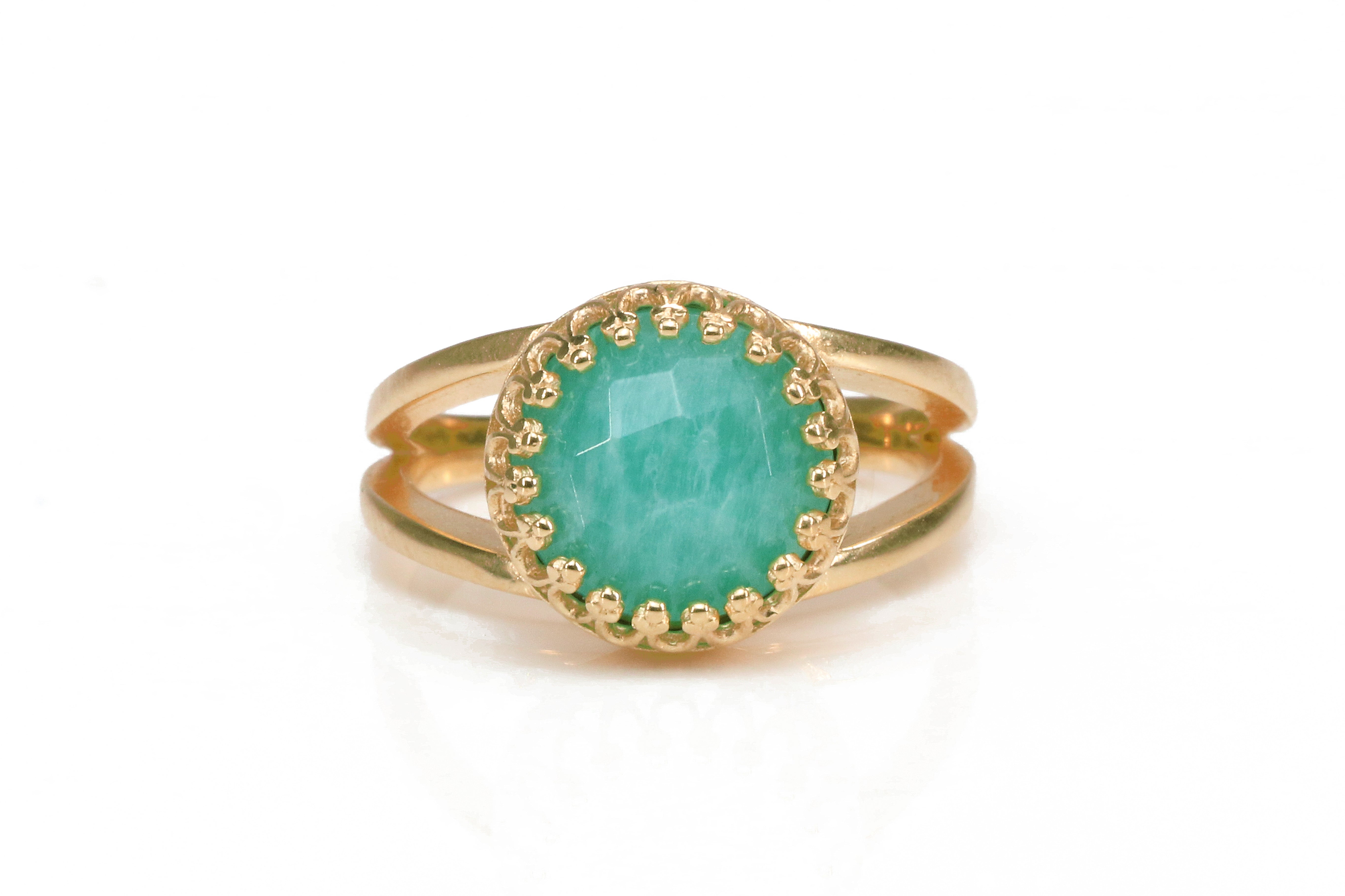 Glamorous Round Amazonite Ring in14K Rose Gold Rings Anemone Jewelry
