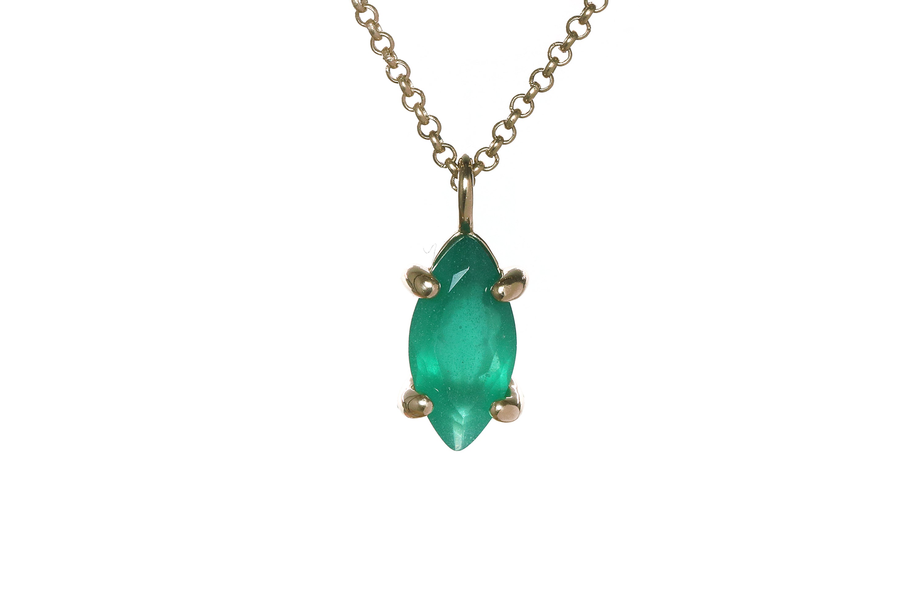 Delicate Pendant Marquise Green Onyx Necklace in Gold necklaces Anemone Unique