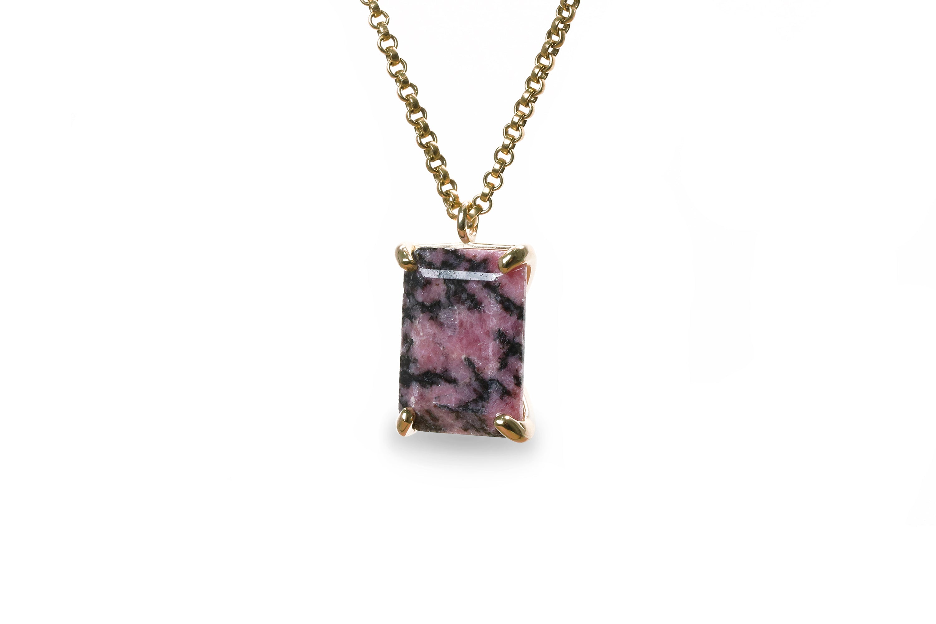 Rectangle Cut Rhodonite Crystal Necklace necklaces Anemone Jewelry