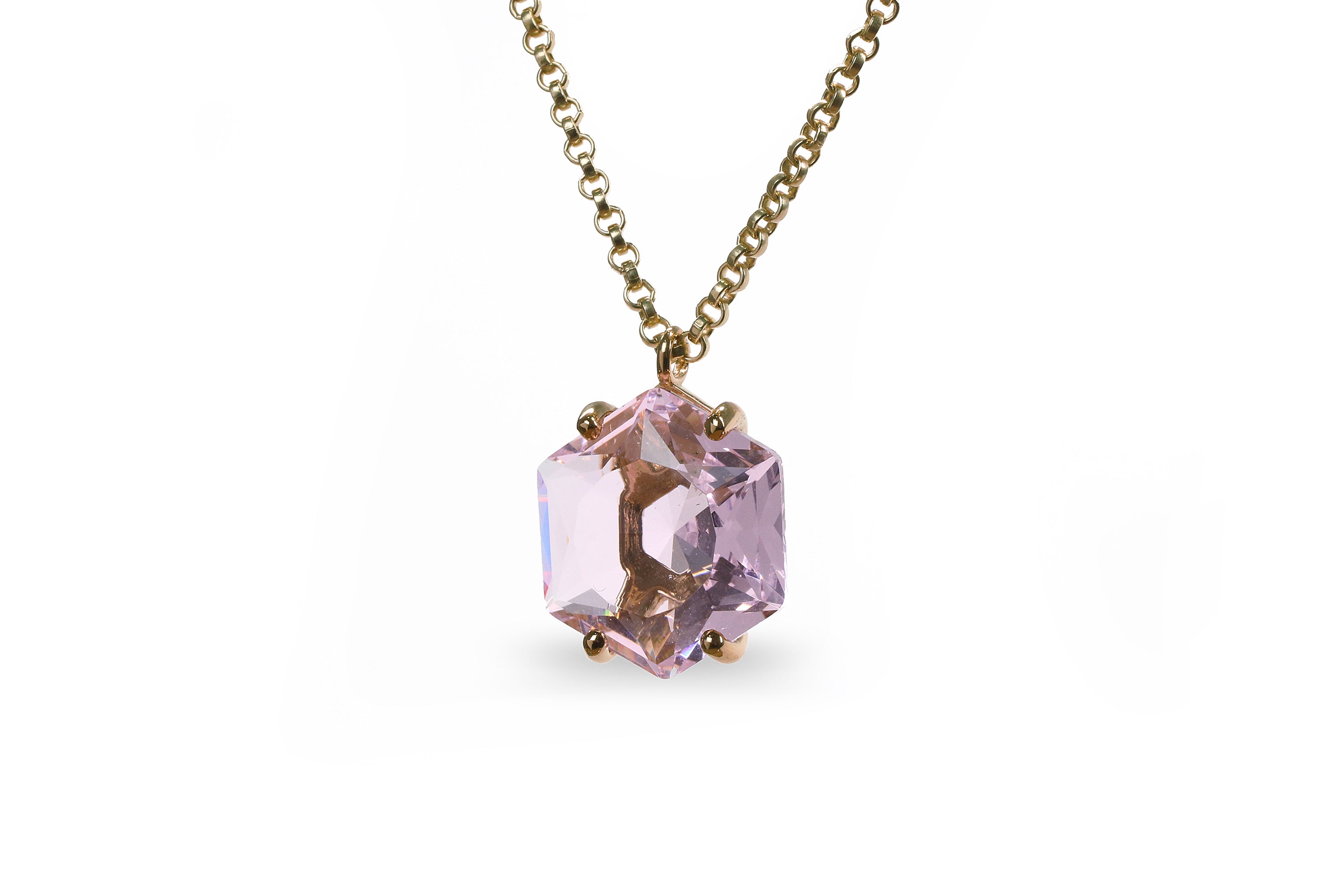 Charming Hexagon Rose Quartz Rose Gold Necklace necklaces Anemone Jewelry