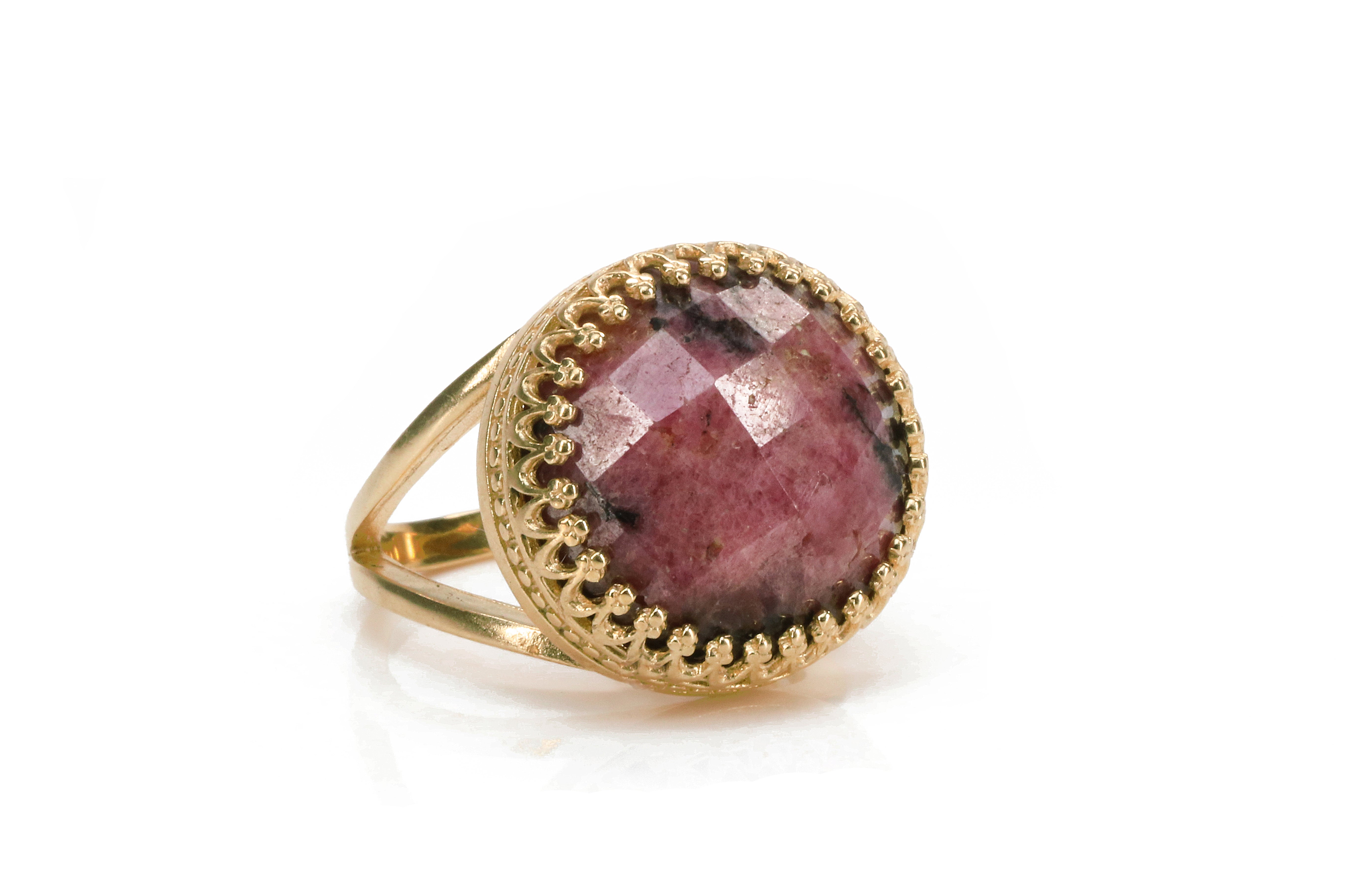 Fine Rhodonite Ring with 14K Rose Gold-filled Band Rings Anemone Jewelry