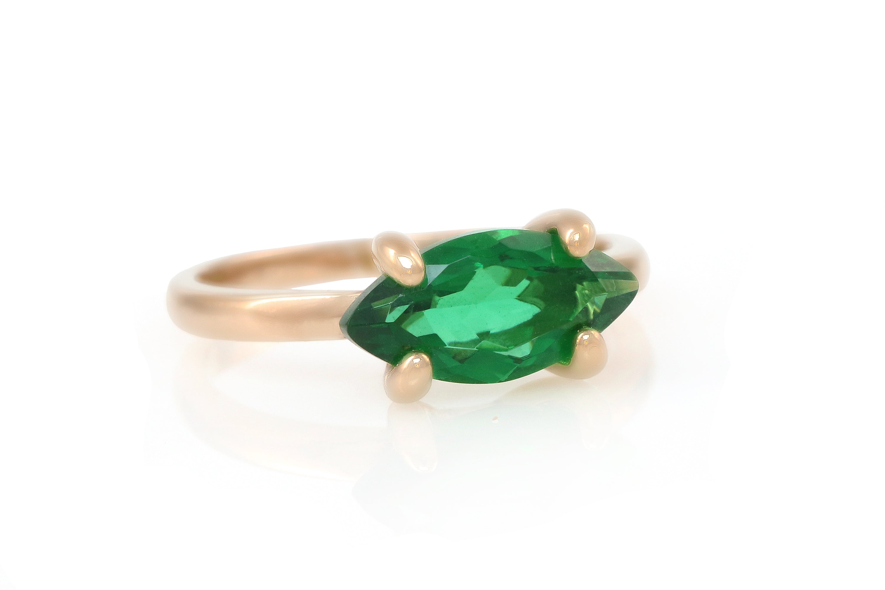 Horizontal Set Emerald Gold Ring Rings Anemone Unique