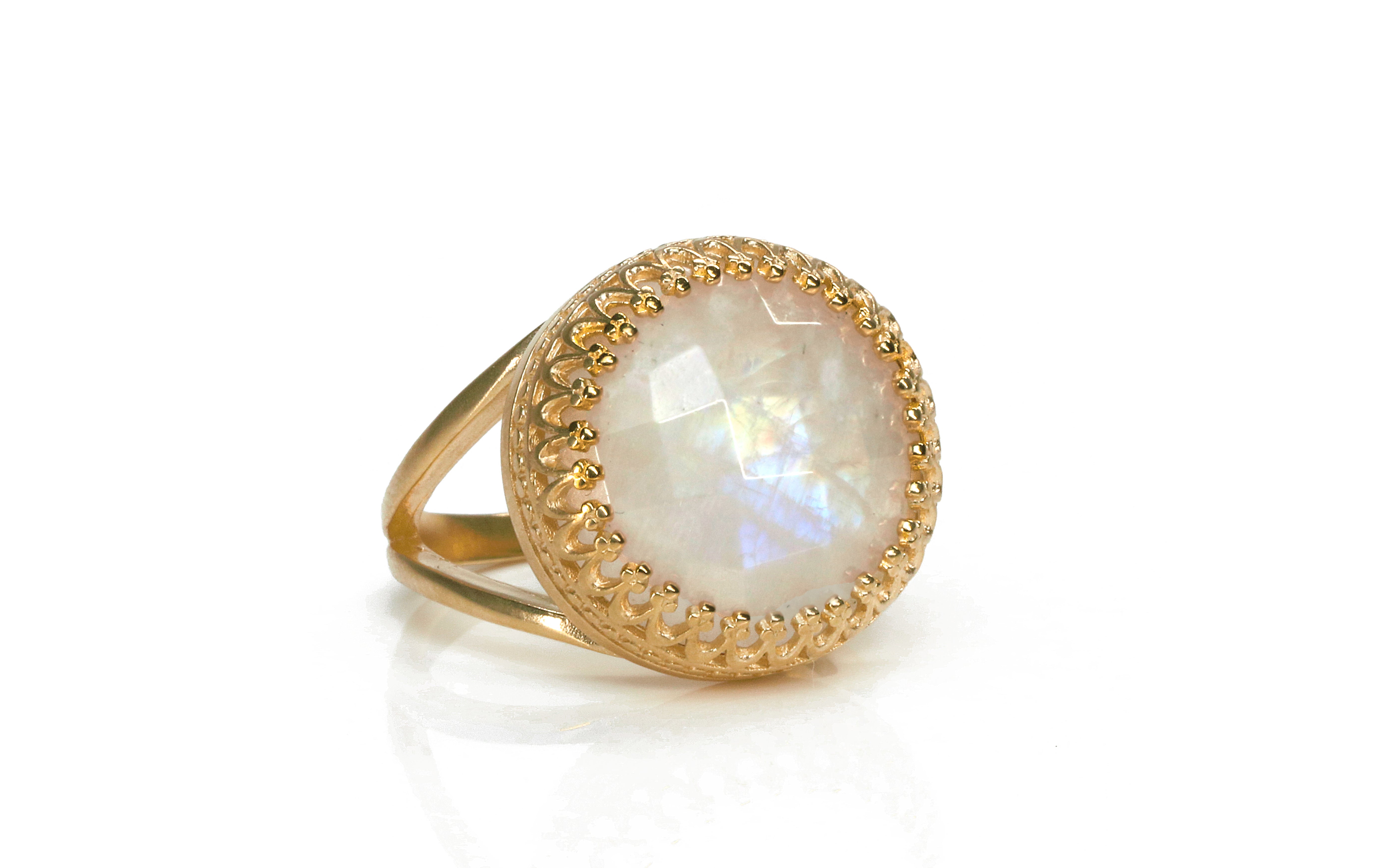 Round Rainbow Moonstone Ring in Gold Filled Band Rings Anemone Jewelry