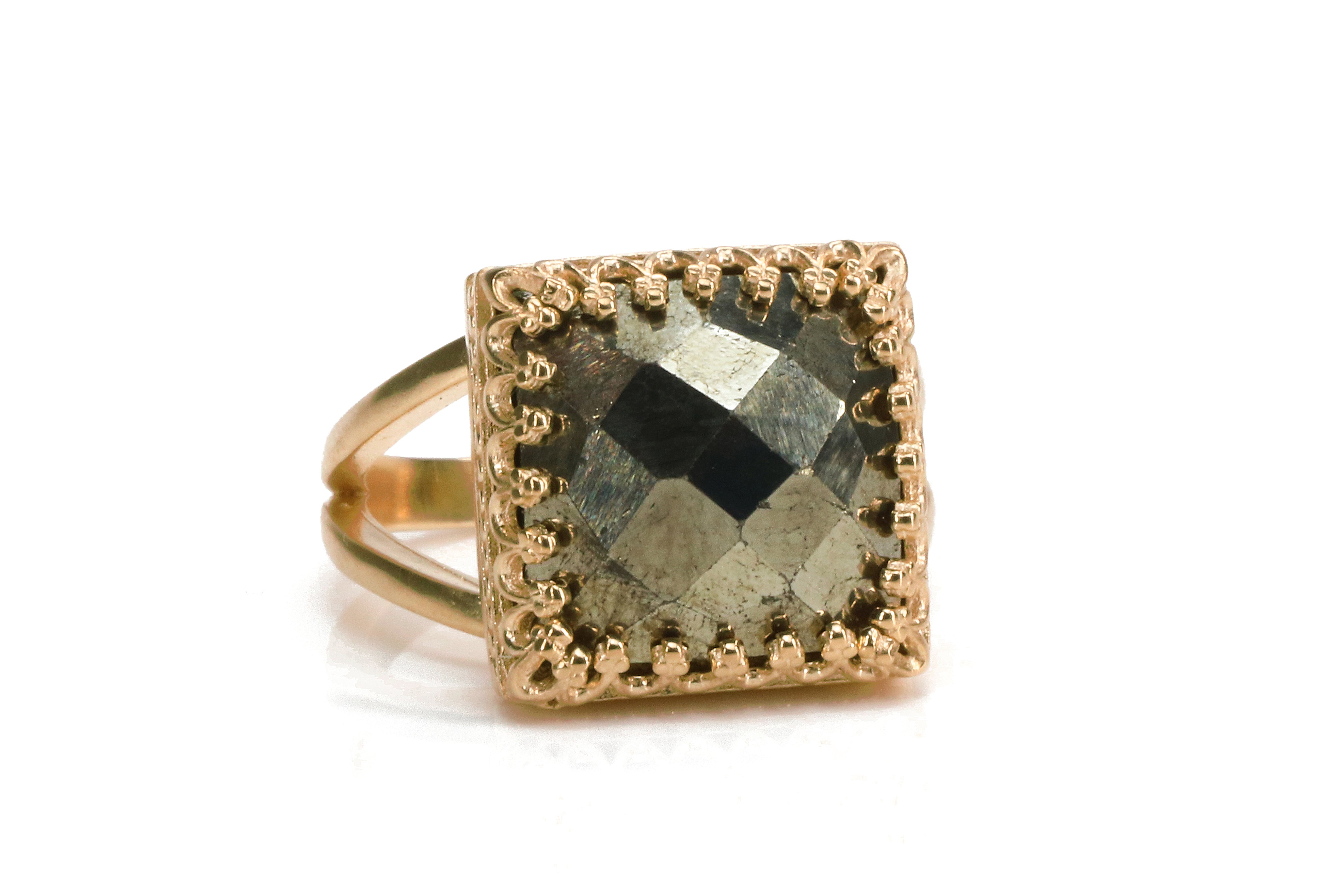Stunning Square Pyrite Gold Ring Rings Anemone Jewelry