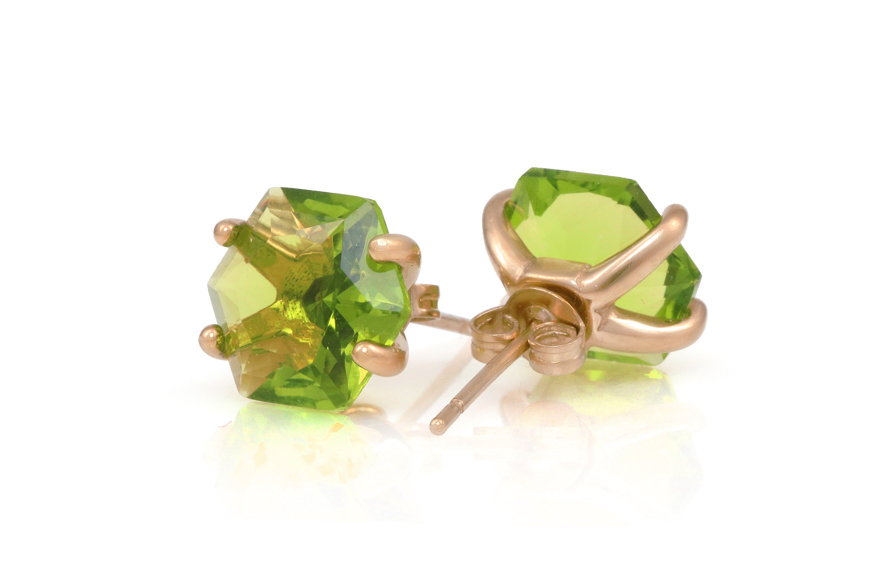 Hexagon Peridot Gold Stud Earrings Earrings Anemone Unique