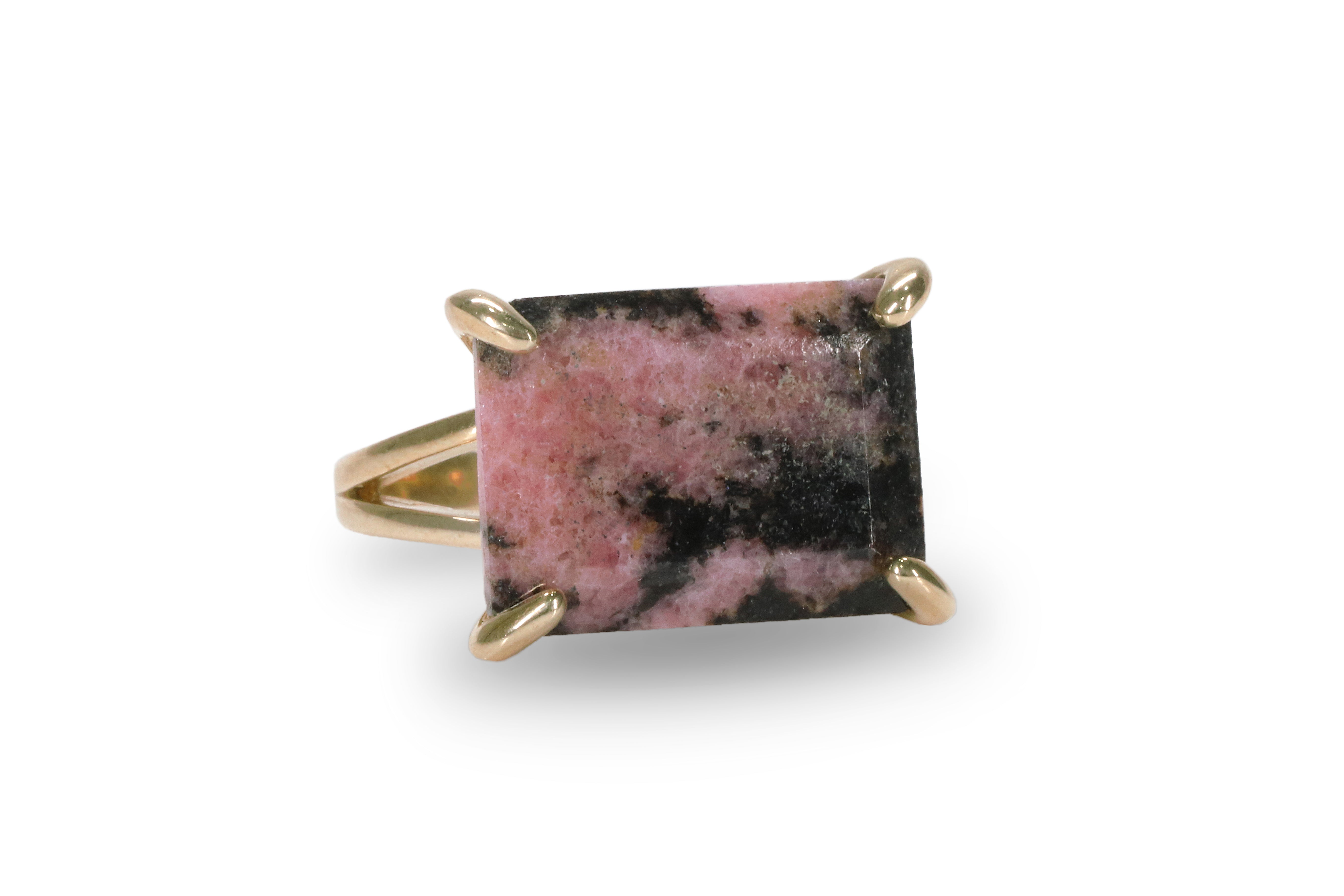 14k Rose Gold Rhodonite Ring in Prong Setting Rings Anemone Jewelry