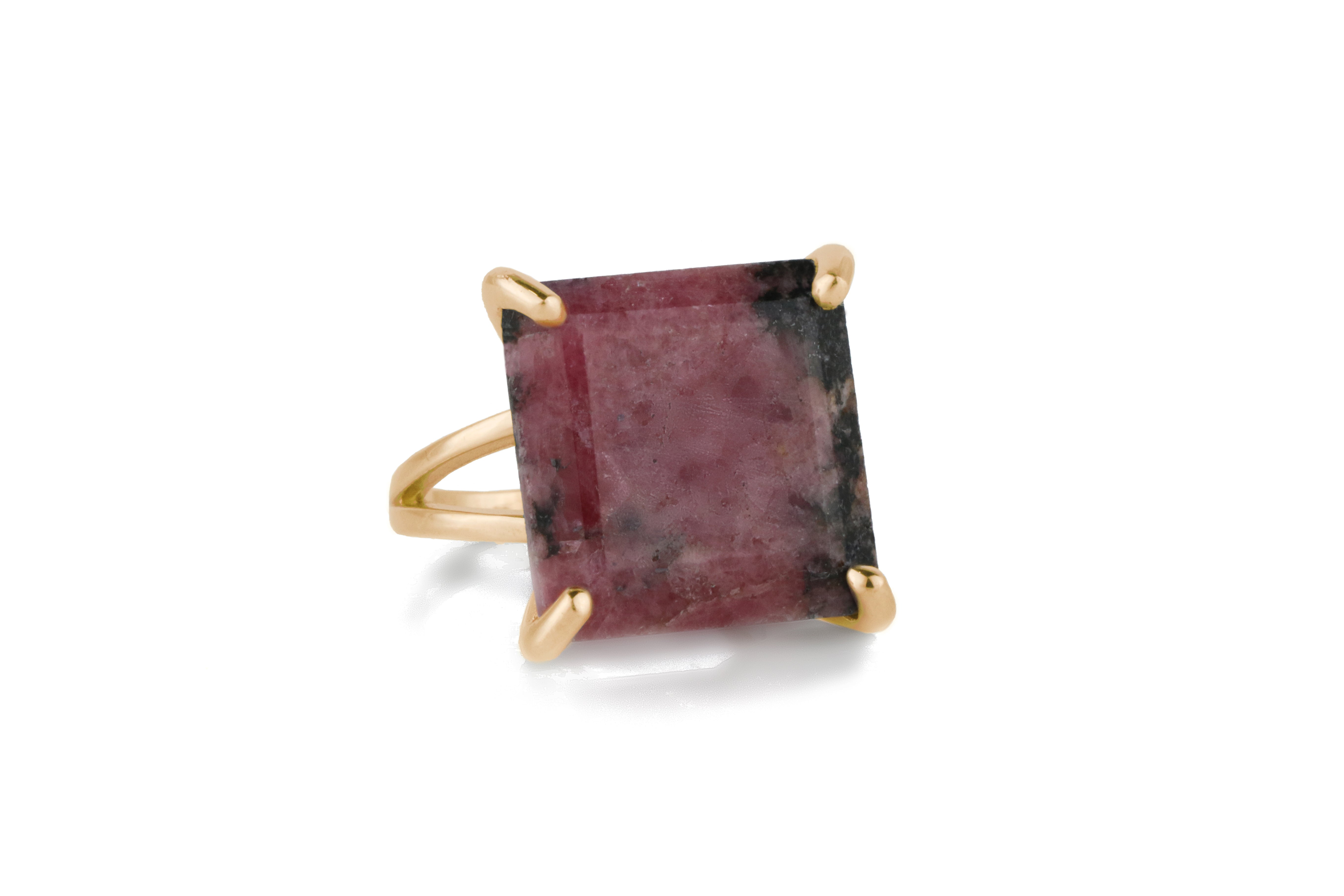 Rose Gold Natural Square Rhodonite Ring Rings Anemone Jewelry