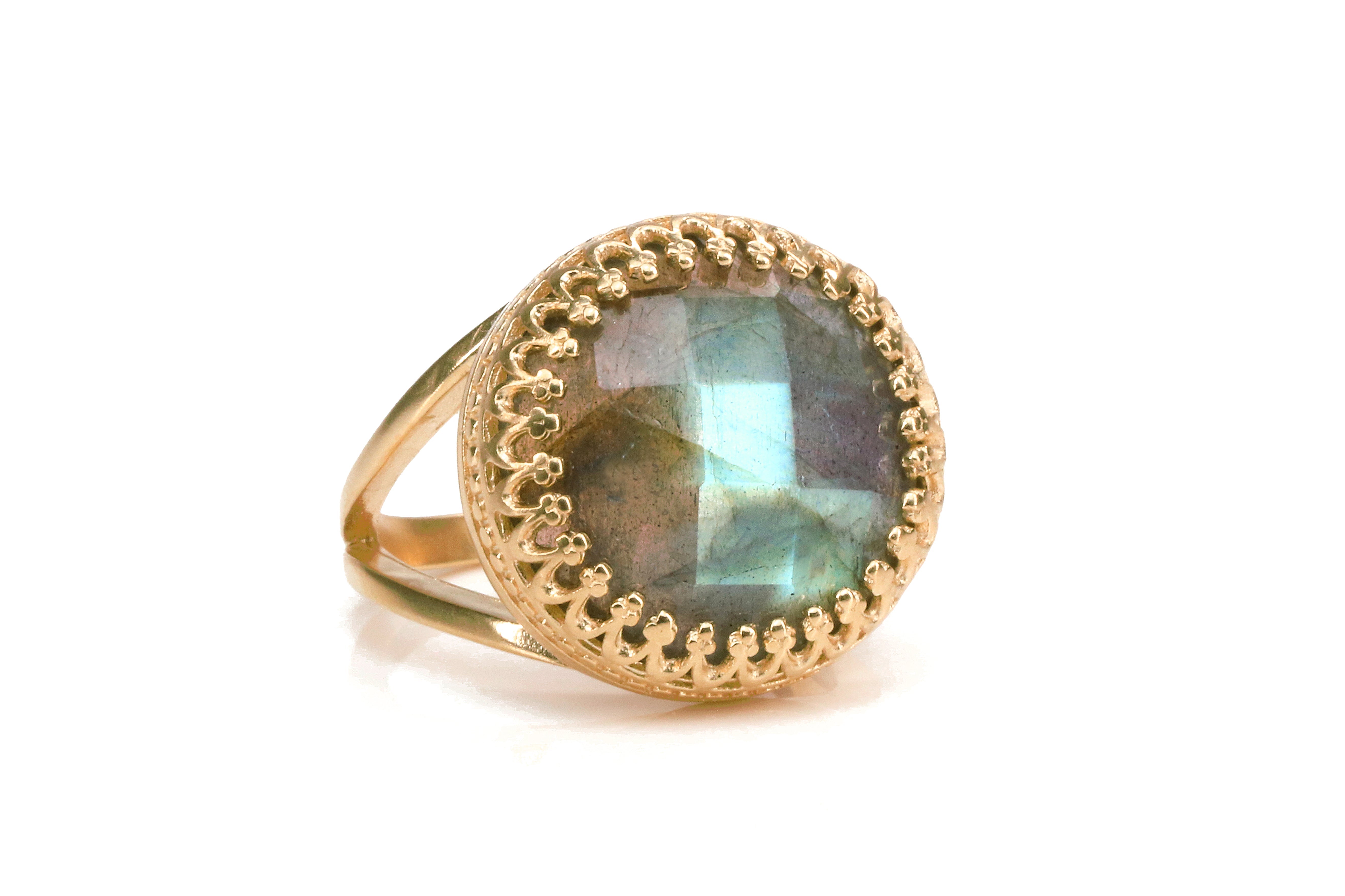 Exquisite Round Labradorite Ring in 14K Rose Gold Rings Anemone Jewelry