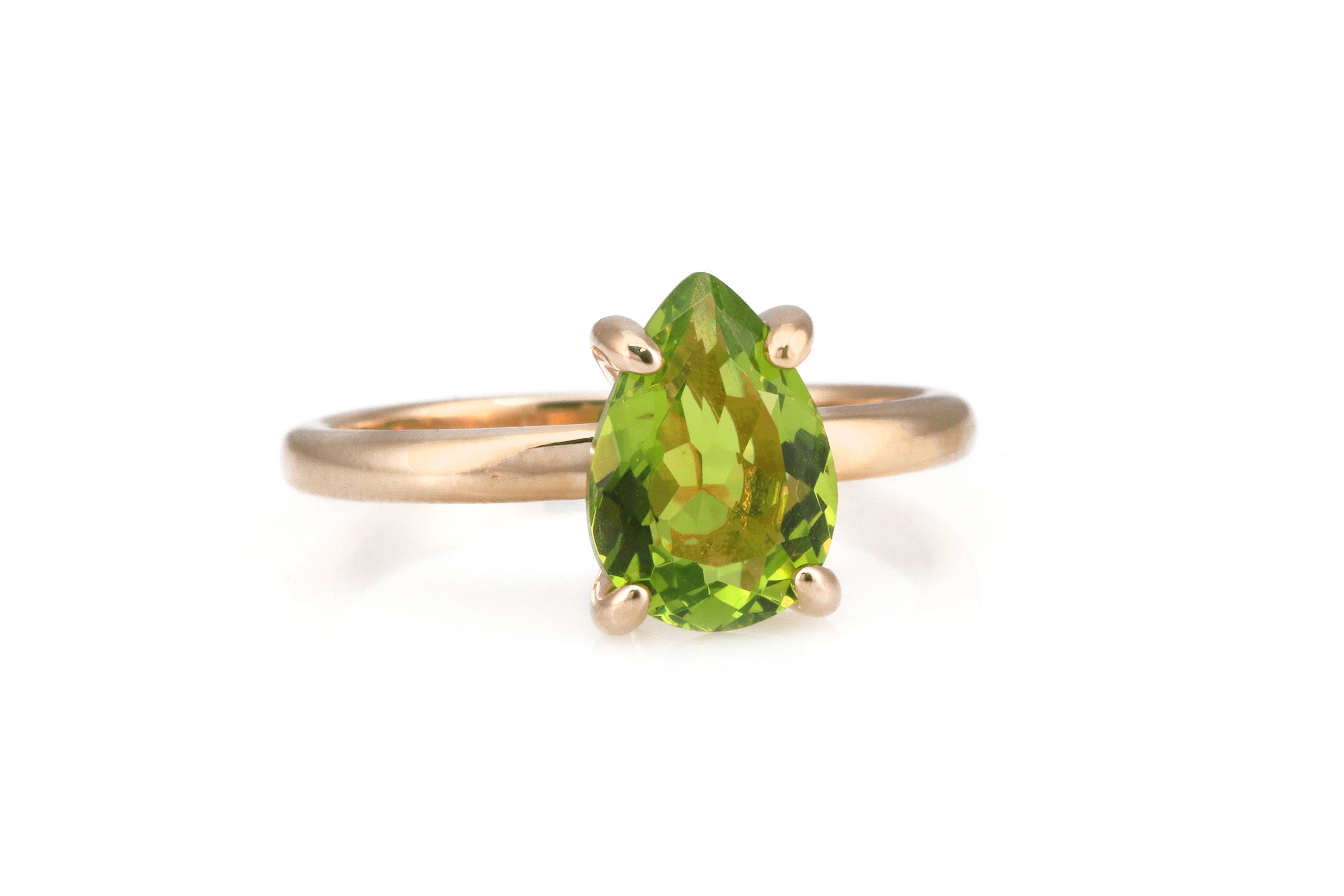 Classic Handmade Pear Cut Peridot Ring in Gold Rings Anemone Unique