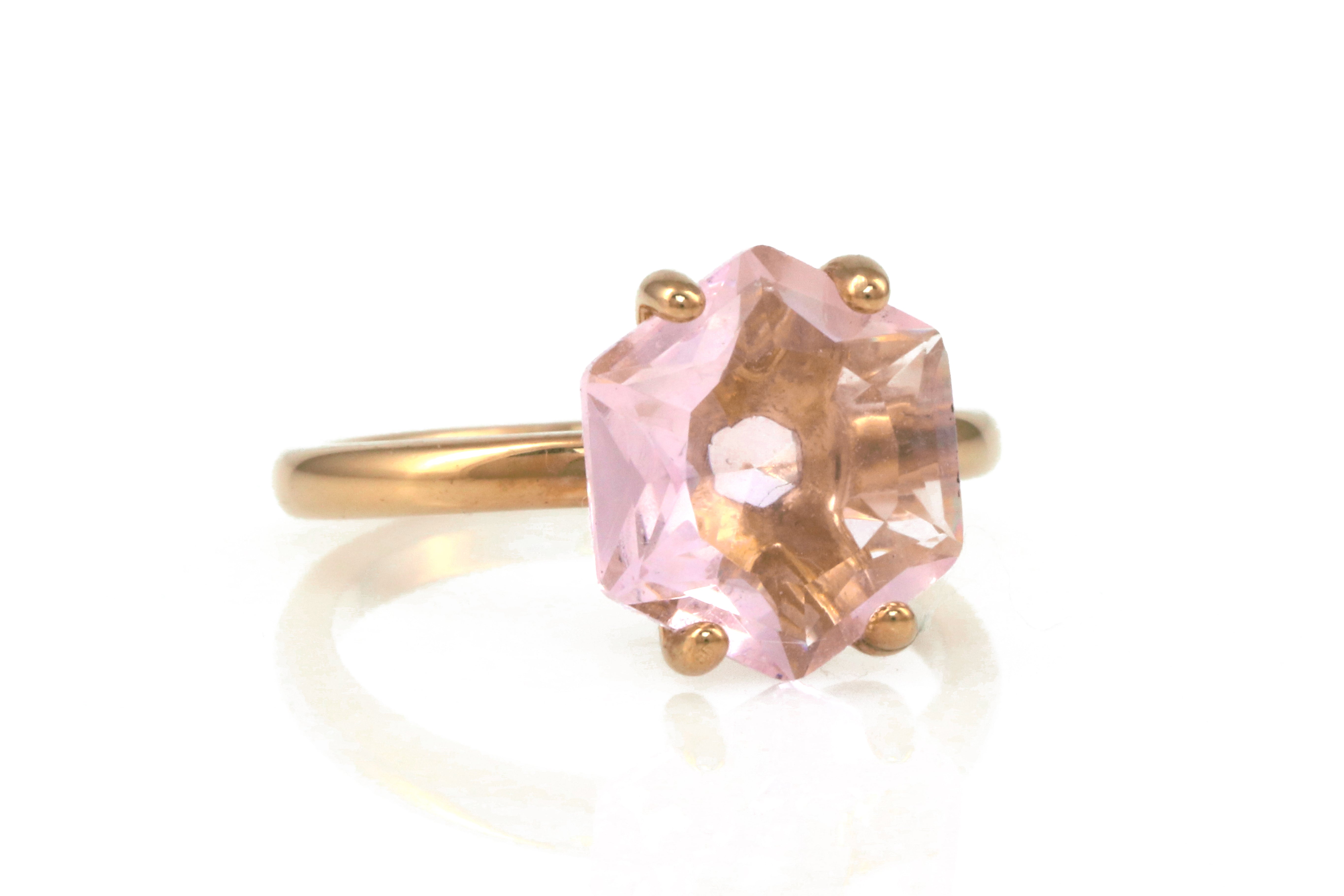 Hexagonal Rose Quartz Ring in Rose Gold Rings Anemone Unique