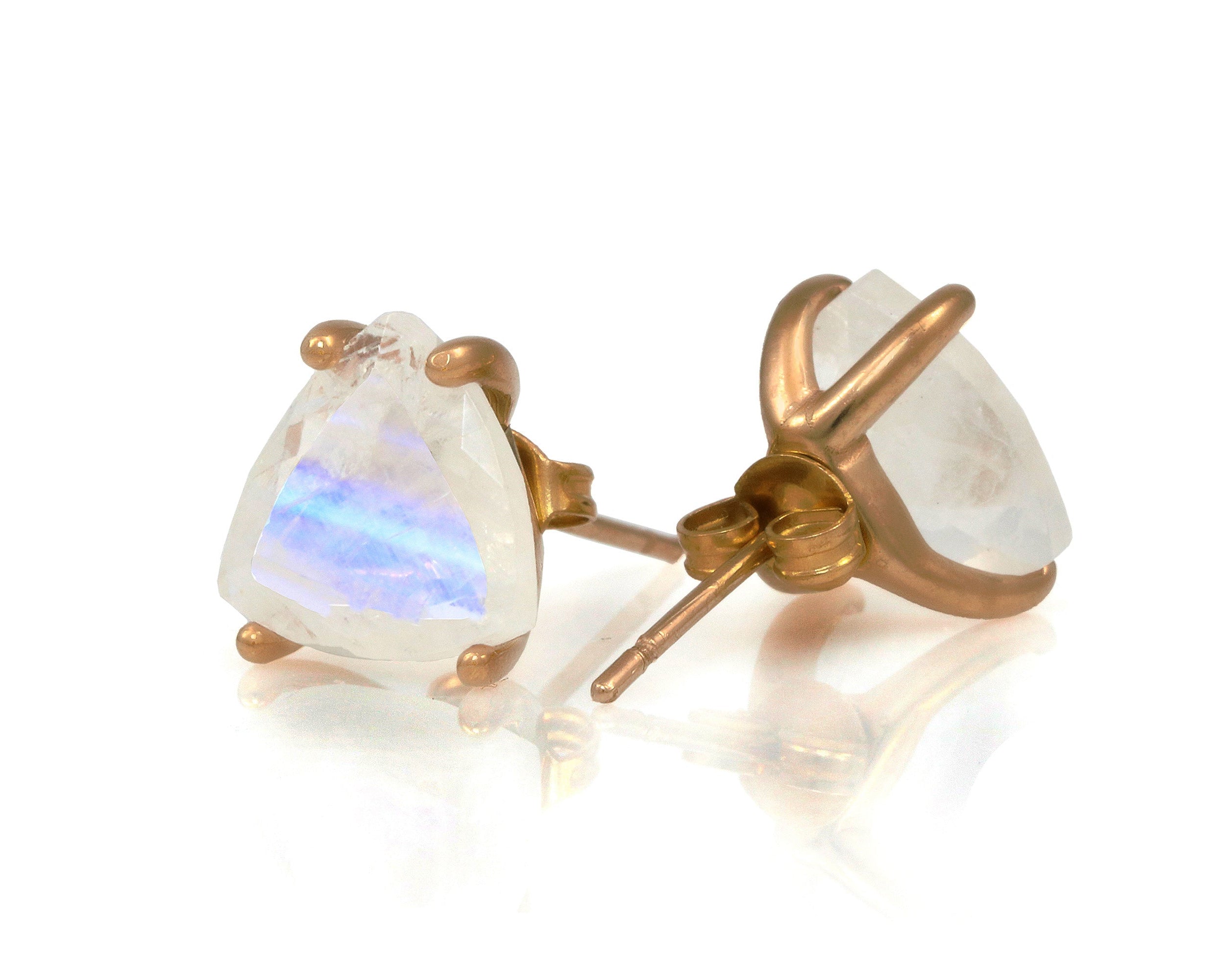 Natural Moonstone Earrings in 14k Gold Stud Earrings Anemone Unique