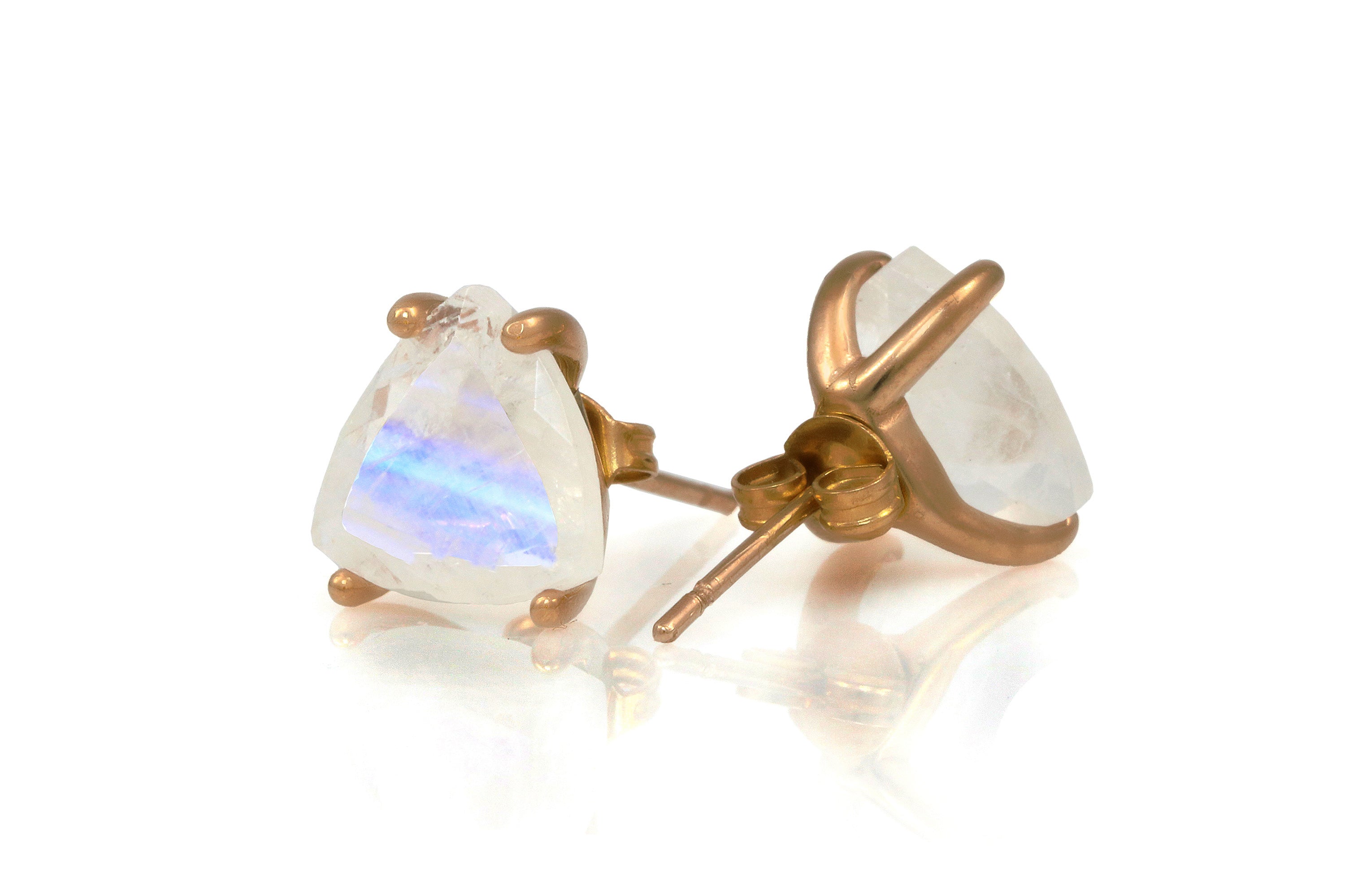 Natural Moonstone Earrings in 14k Gold Stud Earrings Anemone Unique