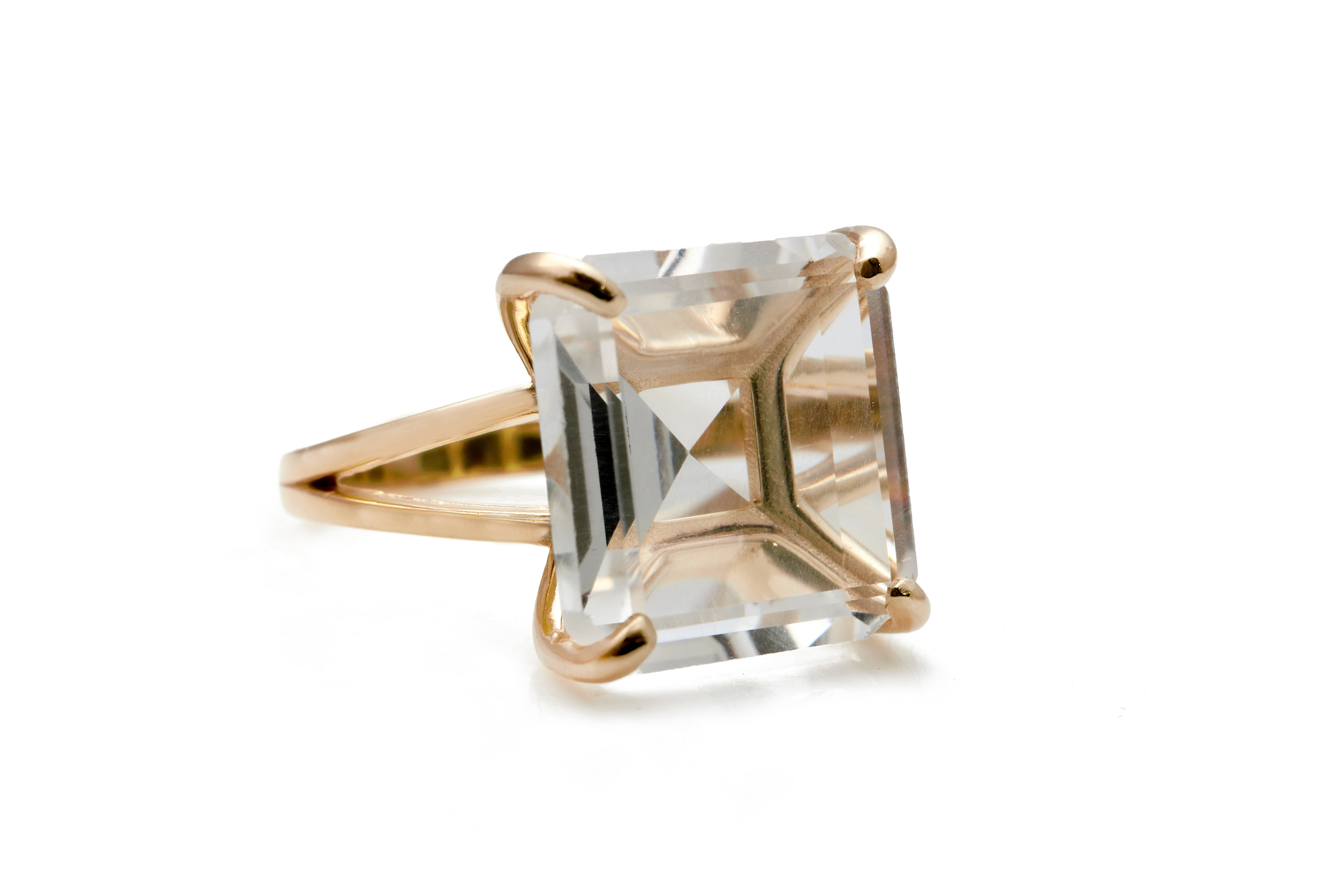 Exquisite Clear Quartz Ring in 14k Gold-filled Band Rings Anemone Jewelry