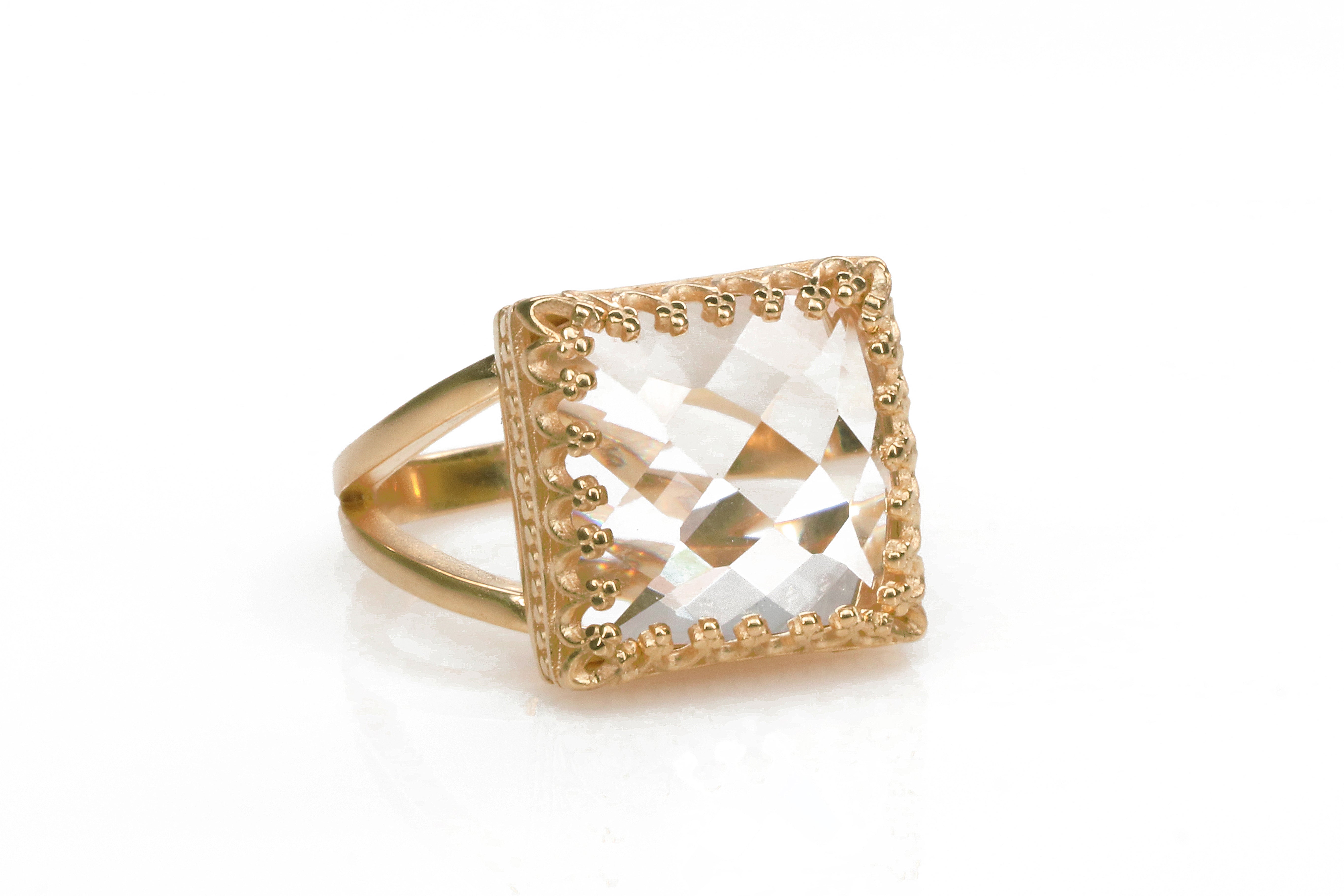 Crystal Quartz Ring in 14k Gold-filled Double Band Rings Anemone Jewelry