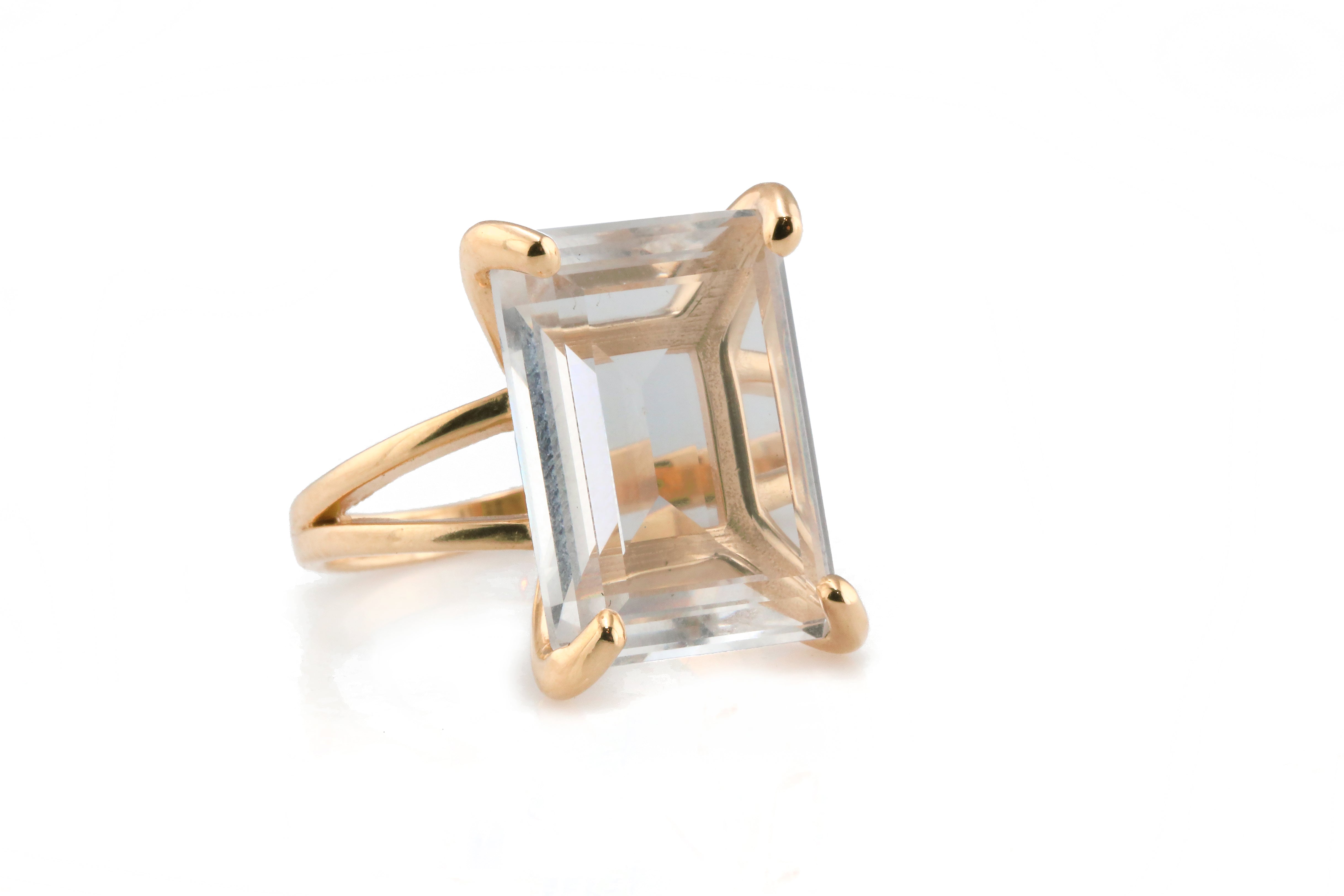 Rectangle Clear Quartz Ring in 14k Rose Gold Rings Anemone Jewelry
