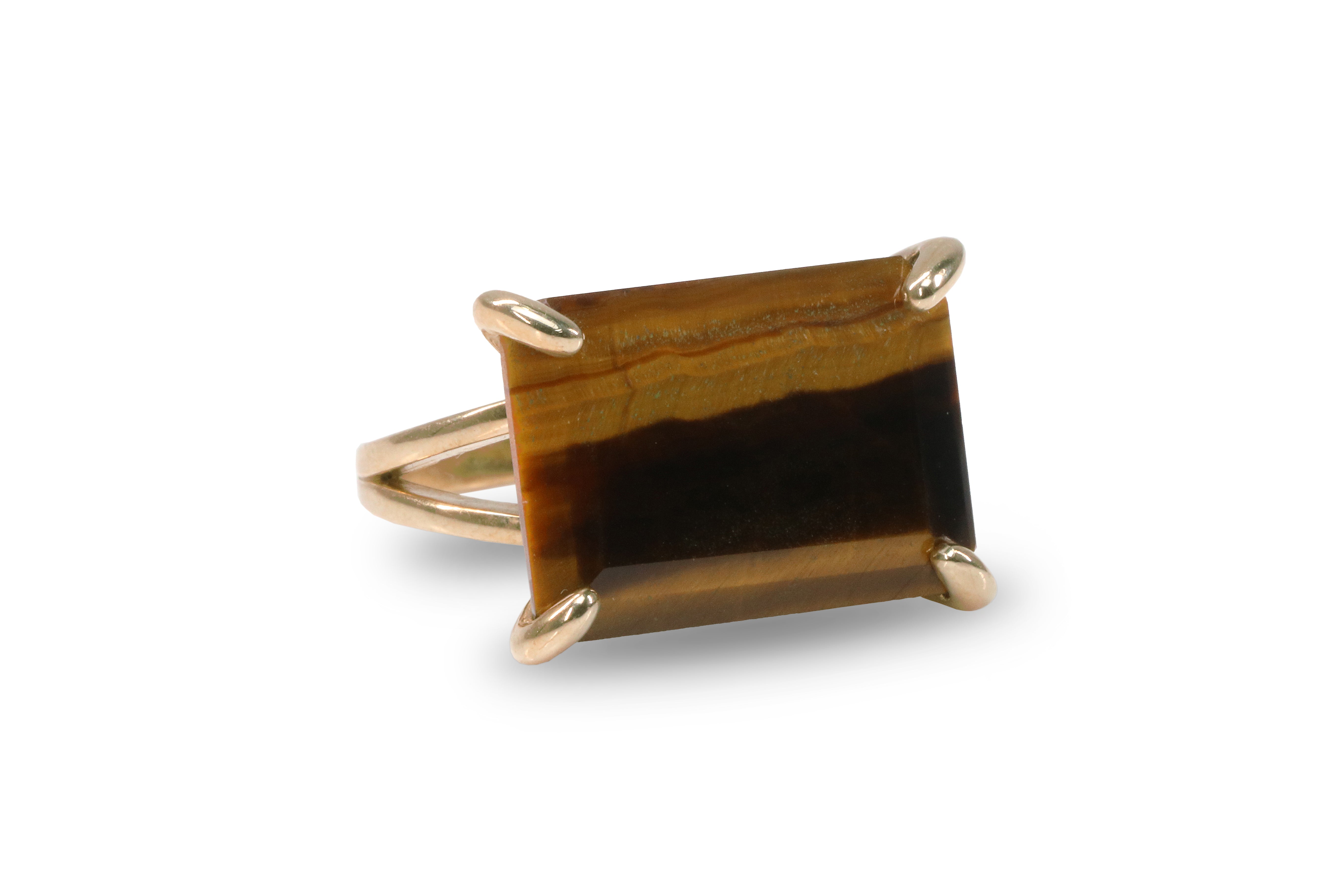 Rectangle Tiger Eye Ring in 14k Gold Rings Anemone Jewelry